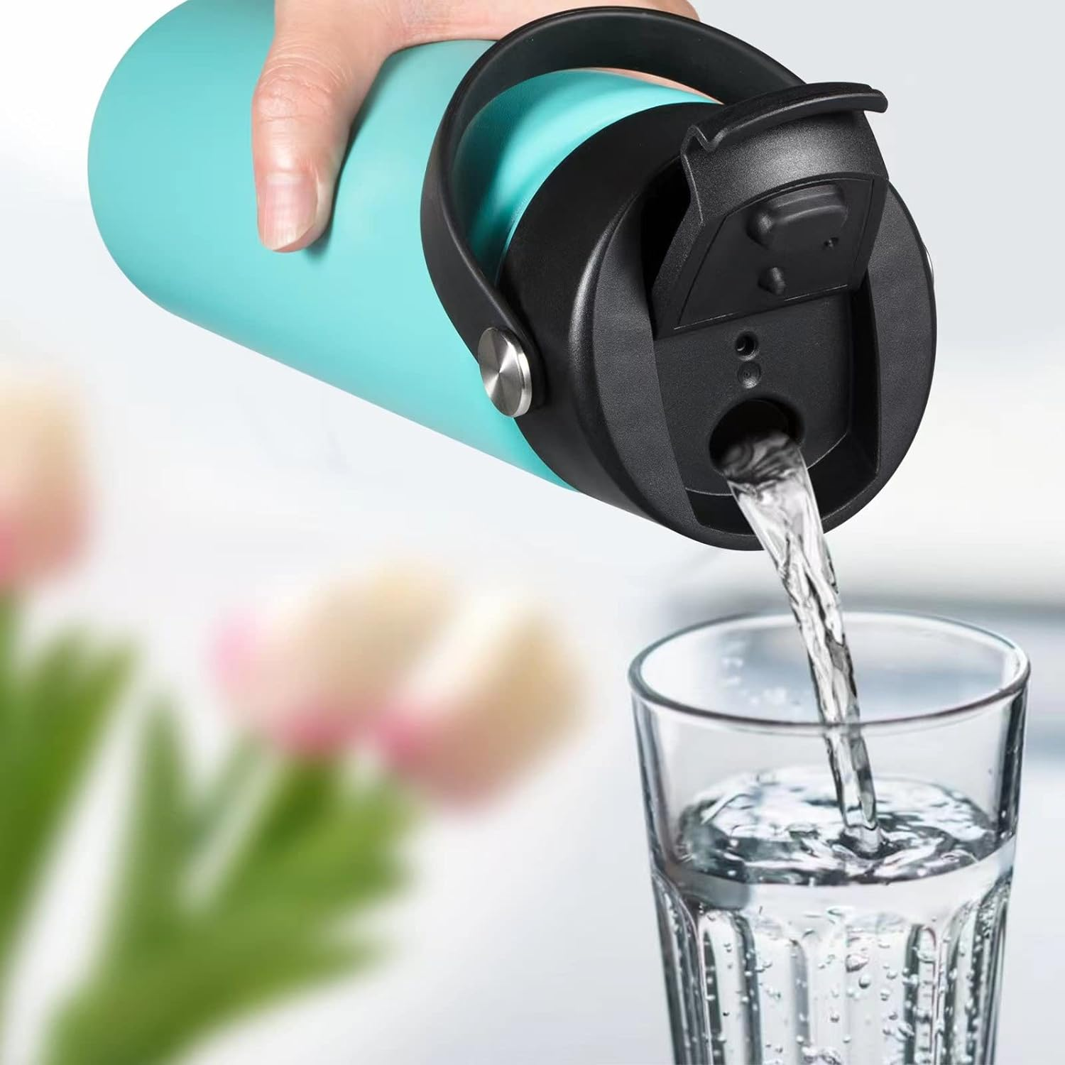 Tzuoieo Flip Lid for Hydro Flask Wide Mouth 32 40 Oz with Flexible Handle, Replacement Coffee Lid Compatible with Hydroflask, Nalgene, and More Top Water Bottle Brands Wide Mouth 32 Oz 40 Oz - Green image number 7