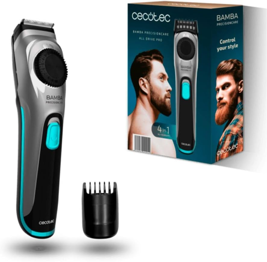 Cecotec Bamba Precisioncare Alldrive Pro Hair Trimmer with Adjustment Dial. 75 Minutes Autonomy, 19 Settings from 1-10 Mm, Titanium Coated Stainless Steel Blades and Lithium Battery