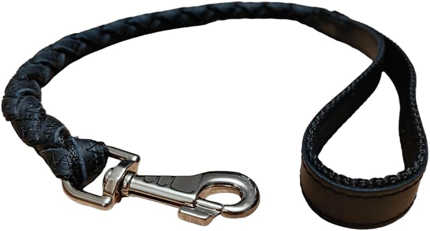 Short Dog Lead 120 Genuine Leather with Textile Band Braided Diameter 3 X 80 Cm Also for Large Heavy Dogs up to 60 Kg image number 2