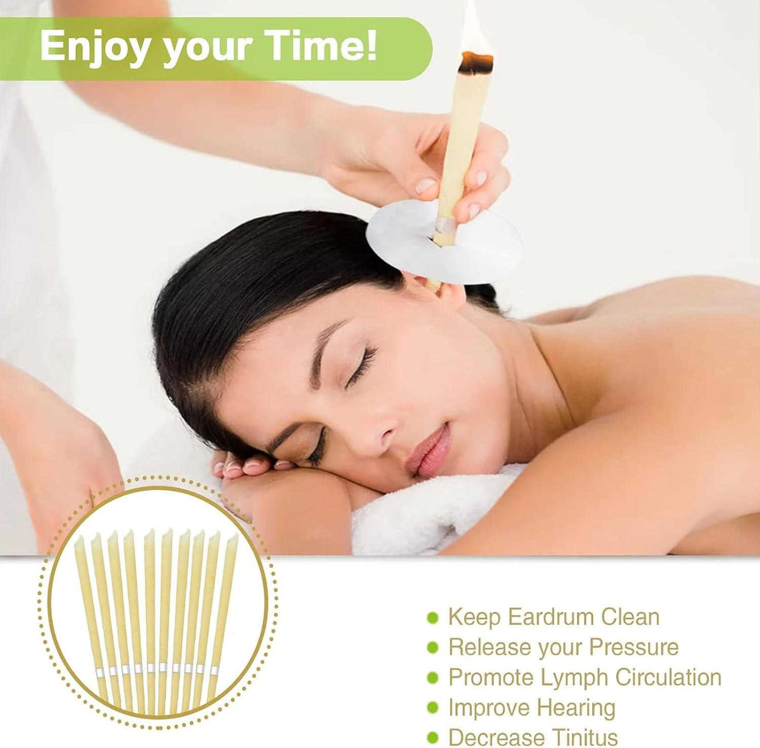 MQFORU Ear Candles Natural Beeswax Ear Candles Ear Wax Remover - 10Pcs with Protective Discs and Cotton Swab image number 3