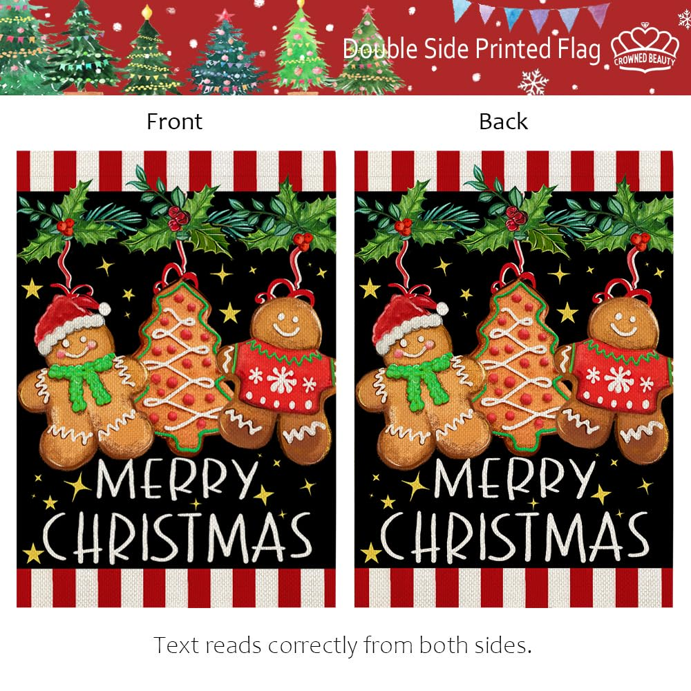 CROWNED BEAUTY Merry Christmas Garden Flag 12X18 Inch Double Sided Small Burlap Holiday Gingerbread Man Flag for outside Yard CF1642-12 image number 6