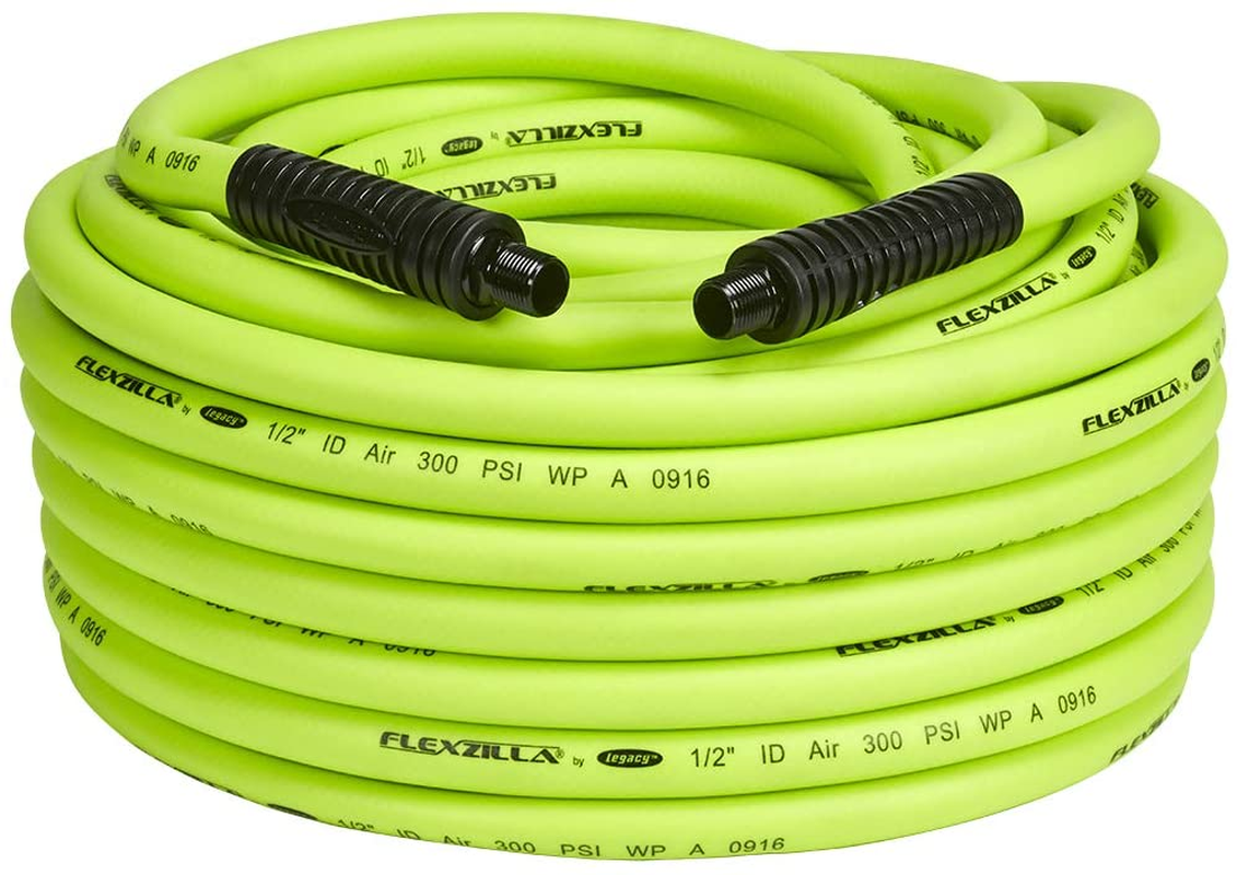 Flexzilla Air Hose with Colorconnex Industrial Type D Coupler and Plug, 3/8 In. X 25 Ft., Heavy Duty, Lightweight, Hybrid, Zillagreen - HFZ3825YW2-D