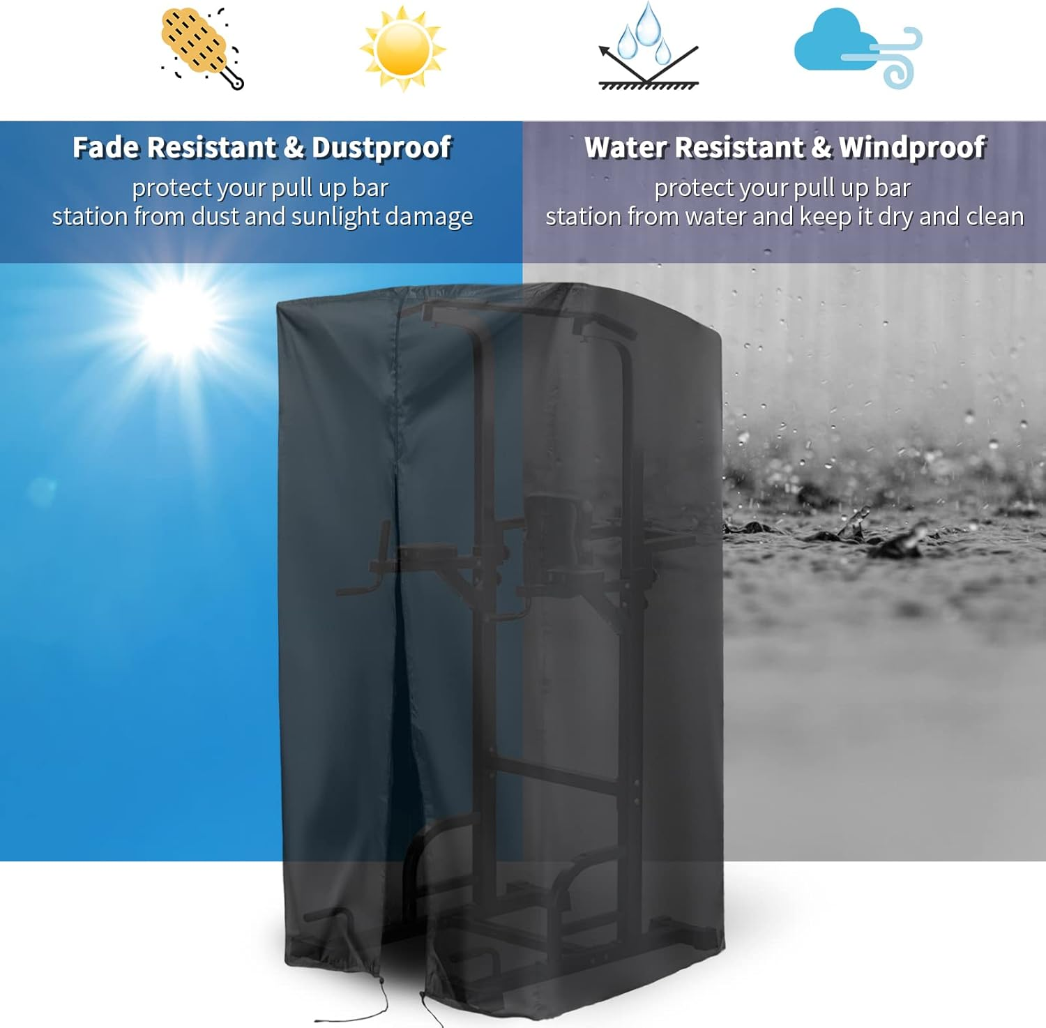 Protective Cover for Pull up Bar Station, Waterproof& Dustproof Cover for Power Tower/Pull up Dip Station-Indoor or Outdoor image number 2