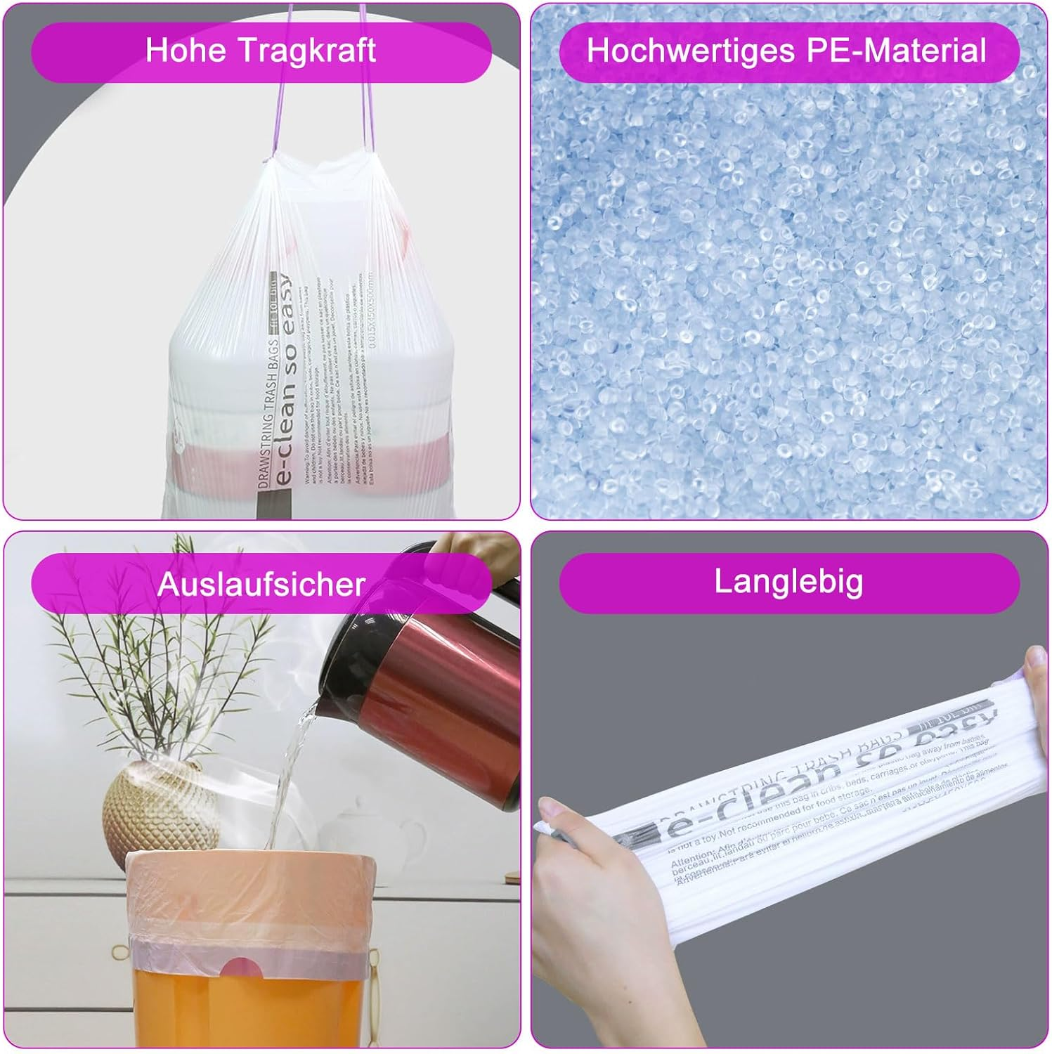 Self-Cleaning Cat Litter Box Garbage Bag, Bin Liners with Drawstring and Handles, Pack of 108 Bin Bags with Carry Handle for Household, Bathroom, Kitchen, Office, Pet, Plastic White Bin Bags image number 2