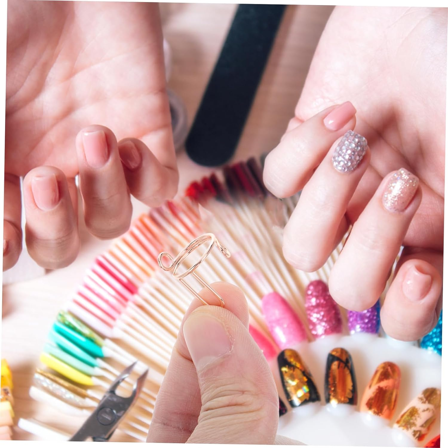 Ipetboom 10Pcs Wudu Nail Rings Adjustable Metal Fingernail Rings Detachable Fingertip for Manicure Art Photo Nails image number 2