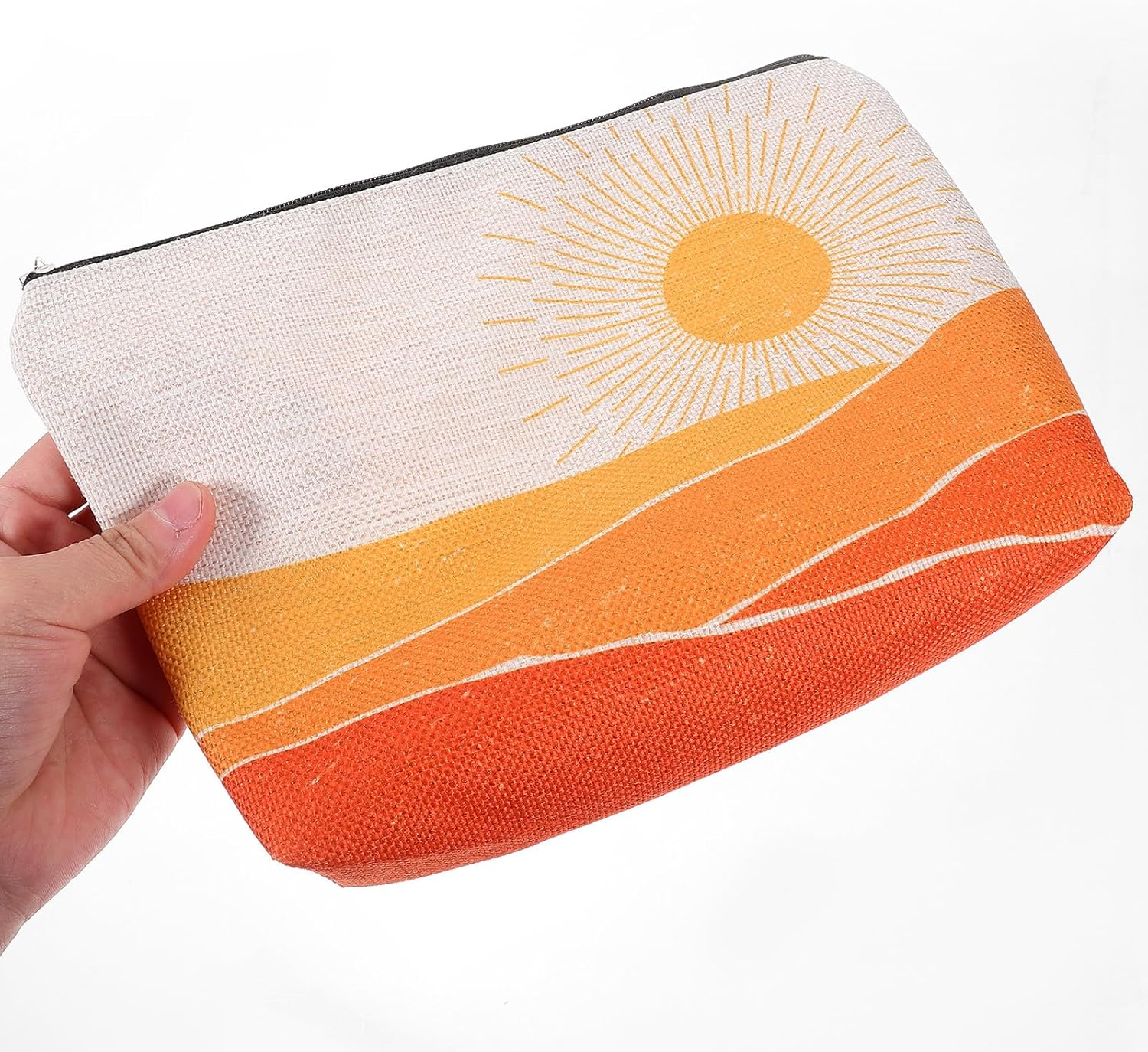 VERDANVERSE Waterproof Cotton Linen Makeup Bag with Geometric Pattern, Portable Travel Cosmetic Organizer Pouch for Toiletries and Accessories, Lightweight Bohemian Style Toiletry Bag