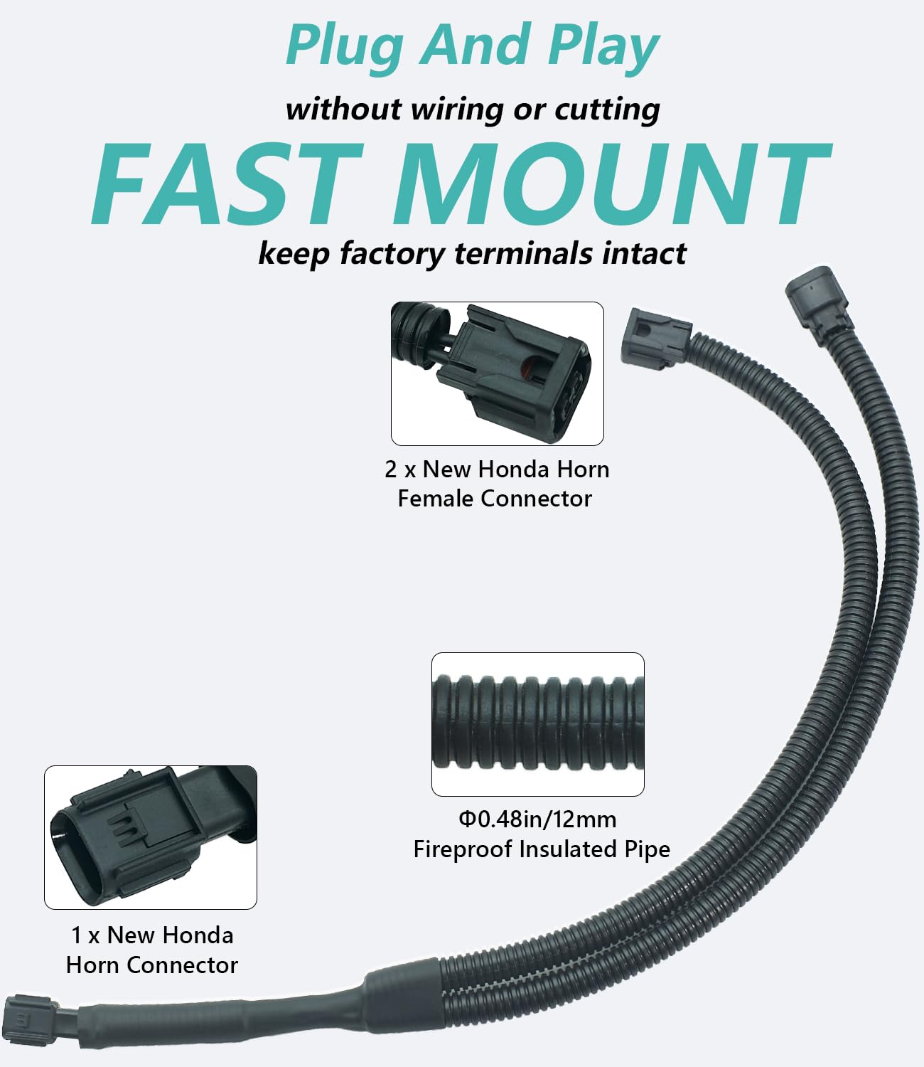 Car Horn 1-2 Connector Converter Wiring Harness Splitter Adapter for Honda Civic 2016-, CR-V 2017-, HR-V 2023-, Insight 2019-, 2019-, Dual Tone Horn Upgrade Type Y (New Honda) image number 1