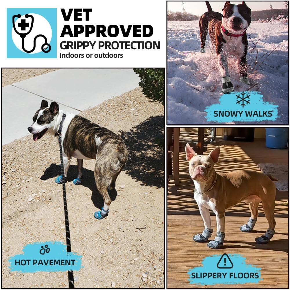 Dog Shoes for Large Dogs, Medium Dog Boots & Paw Protectors for Hardwood Floors, Outdoor Dog Booties for Hot Pavement Winter Snow Hiking, Waterproof Dog Shoes with Reflective Strips Size 7 image number 3