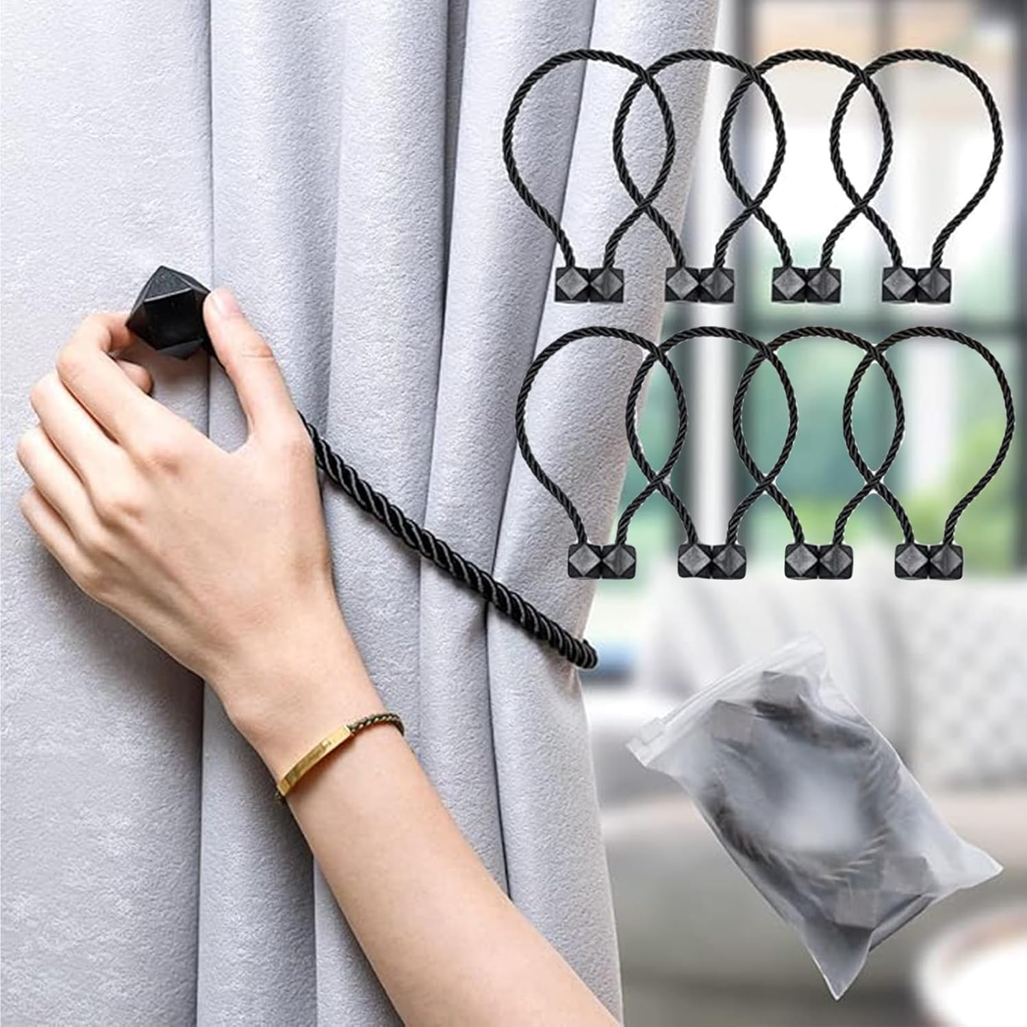 8 Packs Magnetic Curtain Tiebacks for Drapes, Decorative Drape Tie Backs Holdback Holder, Convenient Drape Tie Backs, Curtain Tie Backs Holdback Holder for Window Draperies, No Tools Required (White) image number 4