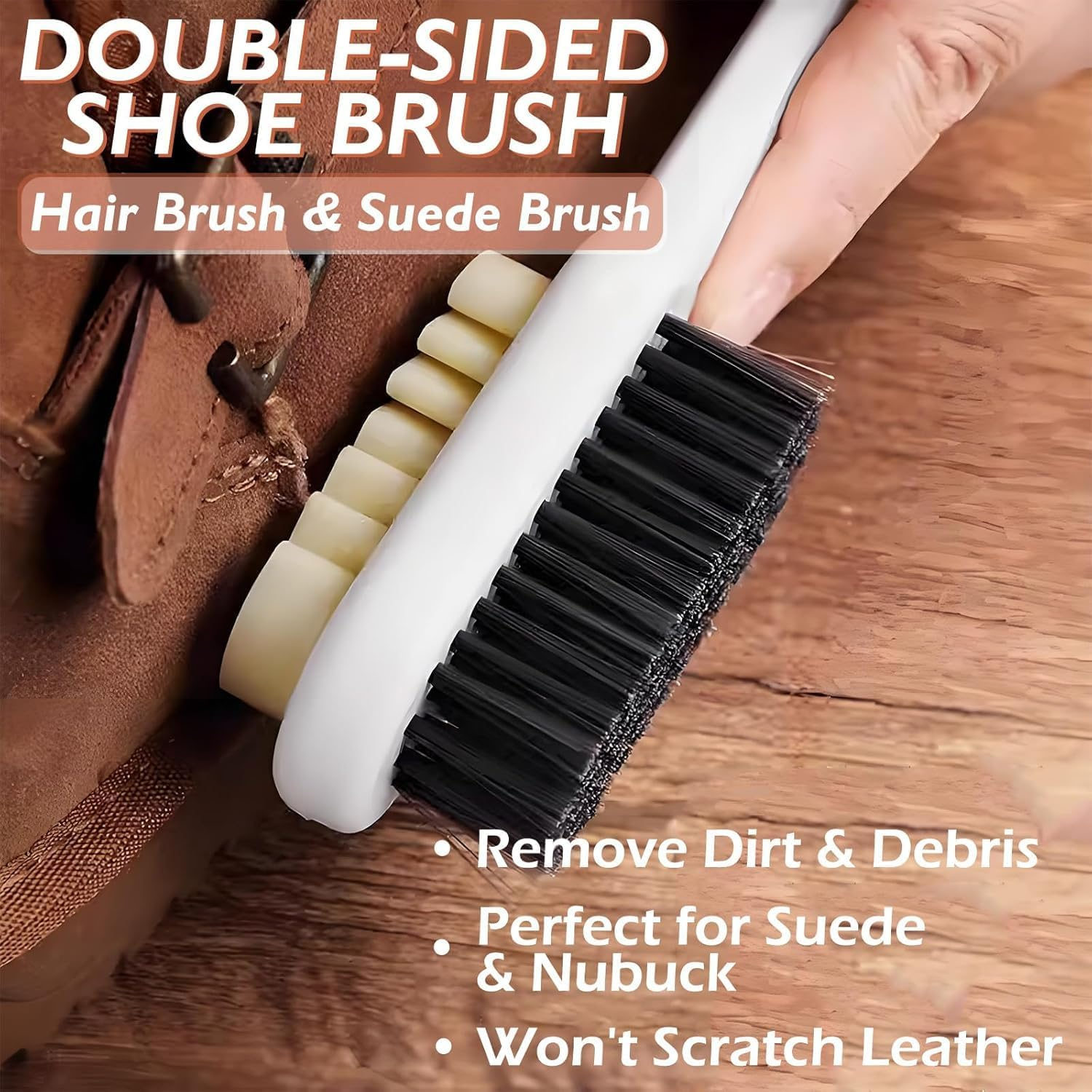 2 in 1 Scrub Suede Shoe Brush, 2-Sided Rubber Polish Eraser with Soft Bristle Brush for Suede Cleaner and Nubuck Brush, Portable Leather Shine Cleaning Brush for Boots Handbag Coat Pans Sofa Furniture image number 1