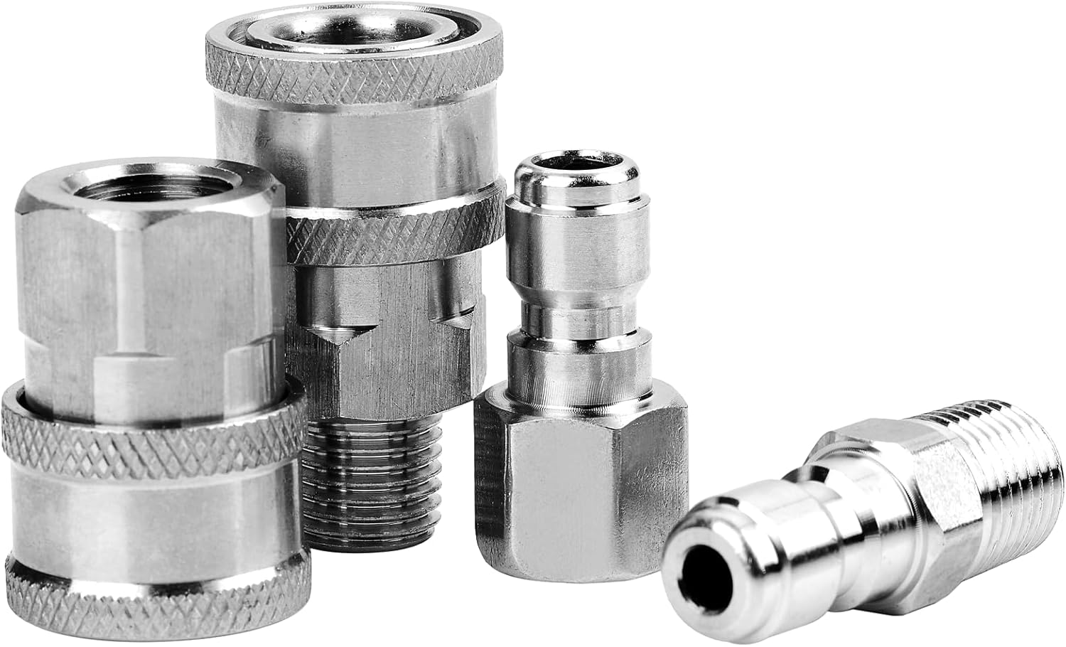 4 Sets NPT 3/8 Inch Pressure Washer Coupler Quick Connect Plug Stainless Steel Male and Female Quick Connect Fittings Pressure Washer Adapter Set (Internal Thread, External Thread) image number 2