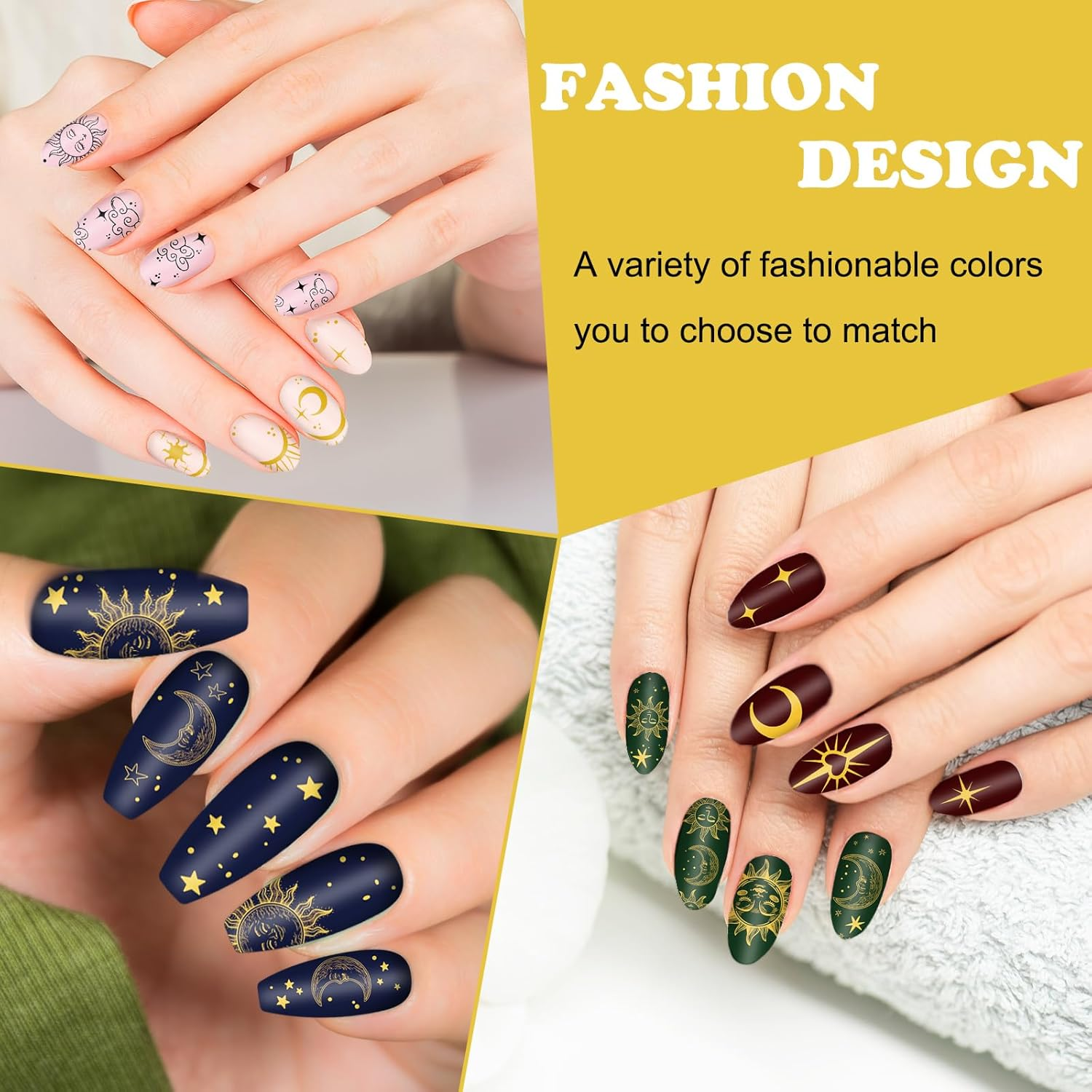 Whaline 6Pcs Sun Moon Star Nail Plates Stamping Set Groovy Stamp Templates Nail Art Plates for DIY Print Manicure Salon Design Gift Supplies image number 1