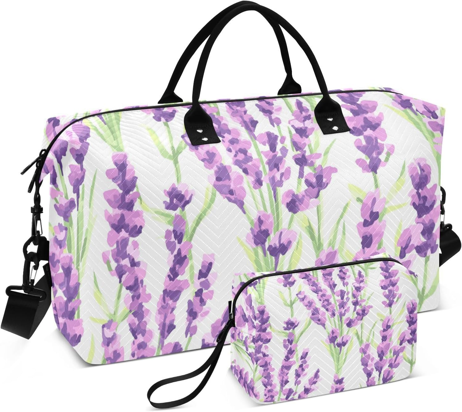 Duffel Bag Shoulder Weekender Overnight Bag Purple Lavender Flowers Gym Duffel Bag with Adjustable Strap for Sports, Purple Lavender Flowers, Set of 2, Art Deco image number 1