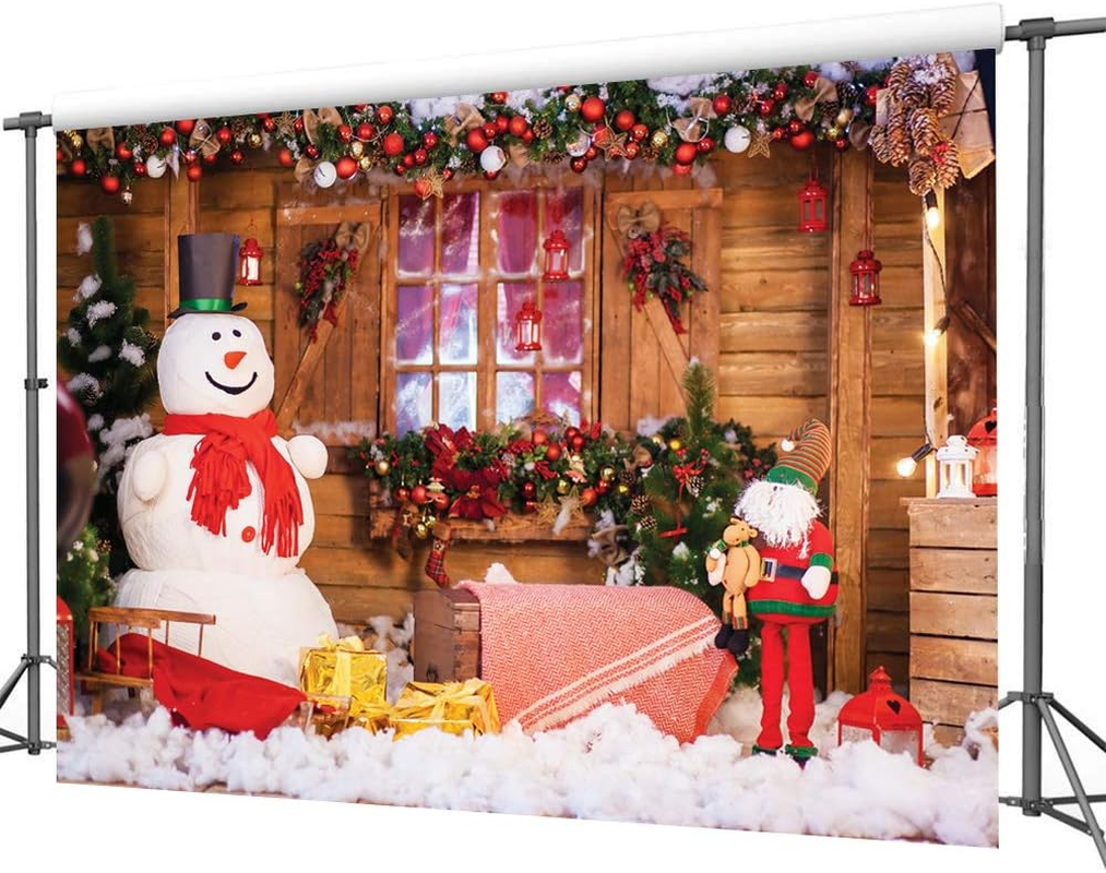 LYWYGG 8X6Ft Vinyl Photography Backdrop Christmas Backdrop Cute Snowman Holiday Home Christmas Tree Gifts Background for Christmas Party Decoration Studio Props CP-98-0806 image number 1