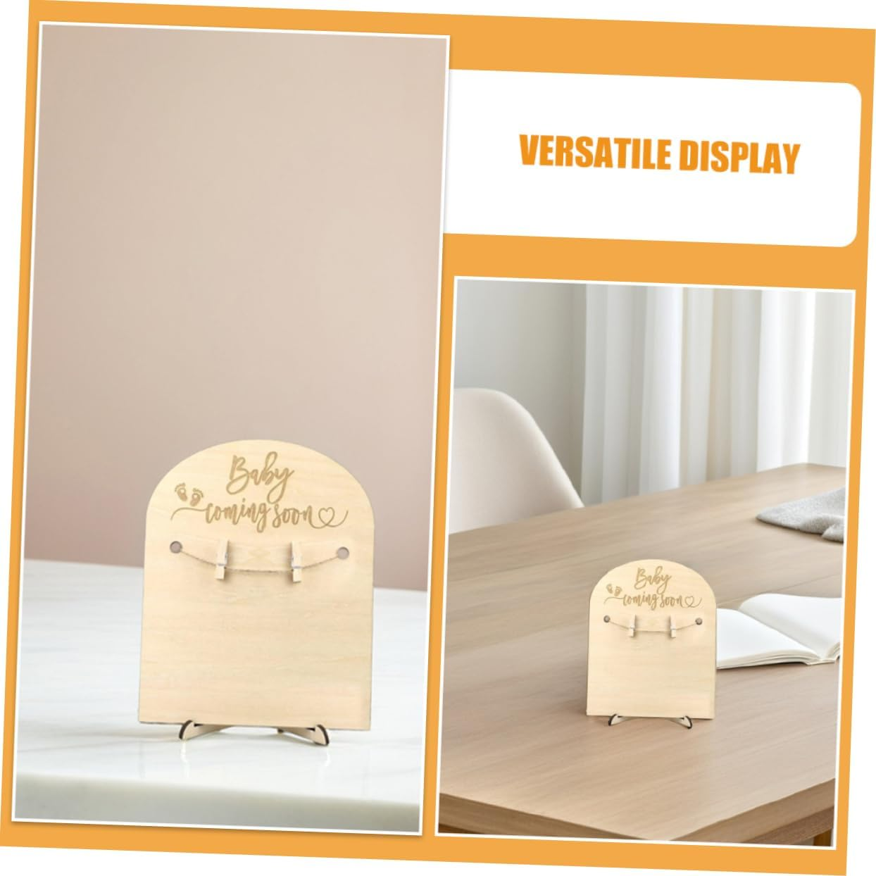 SHINEOFI 2Sets Wooden Birth Announcement Cards Milestone Markers Stands Newborn Decor for Nursery for Mom Dad Photo Frame Clips image number 4
