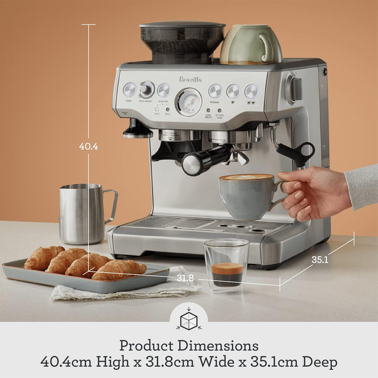 Breville the Barista Express Espresso Machine with Milk Jug Thermal, Coffee Machine with Grinder & Milk Frother, Cappuccino & Latte Machine for Home, &lrm;BES875BSS, Brushed Stainless Steel image number 3