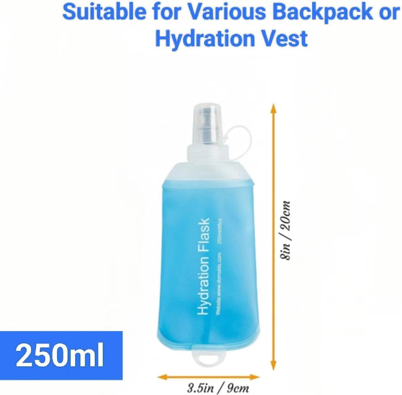 2 Pack 250ML Soft Flask Running Water Bottles,Foldable Water Bottle,Tpu Collapsible Running Hydration Flask for Hydration Pack Hiking Cycling Climbing image number 3