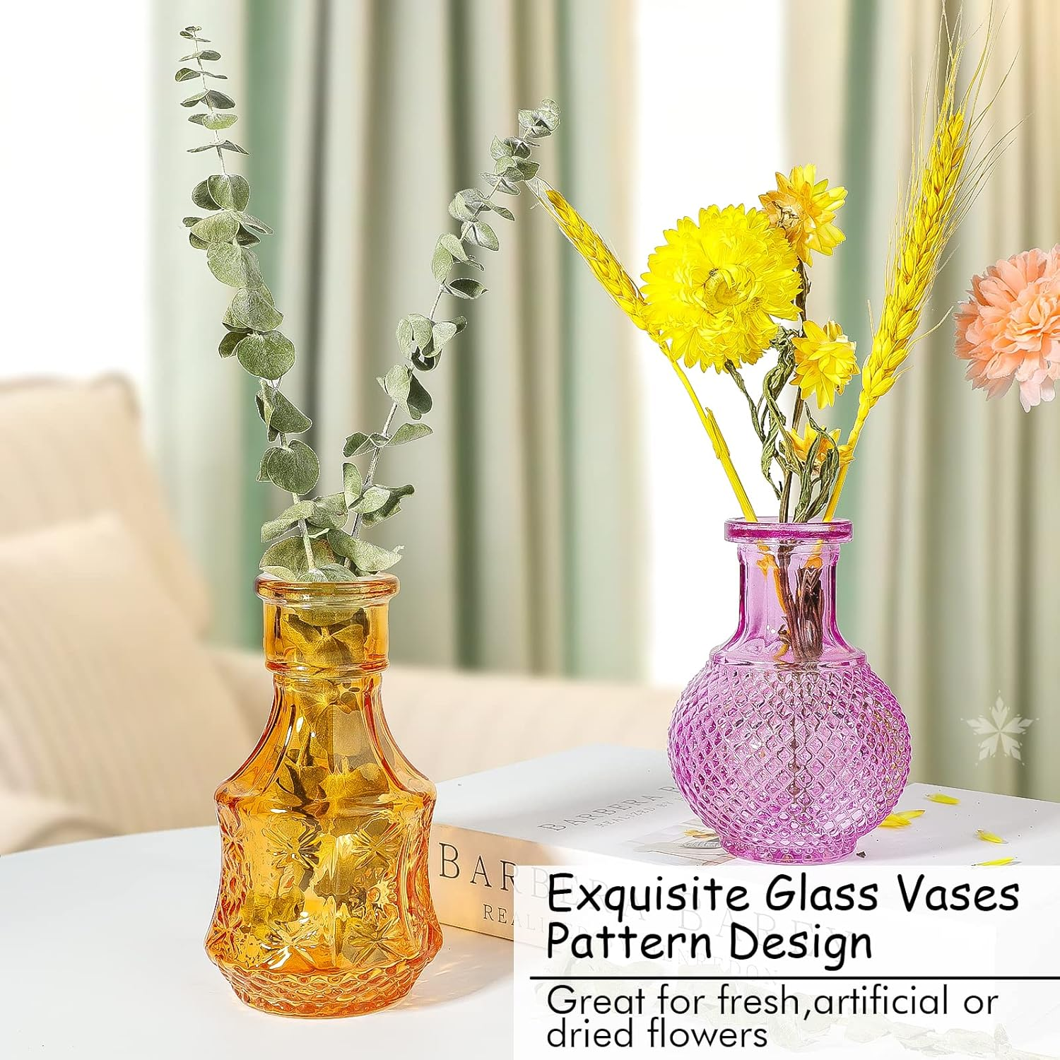 Glass Bud Vases Set of 12,Small Vases for Flowers,Colored Bud Vases Bulk,Mini Decor Rustic Vases for Centerpieces,Vintage Glass Bottles for Wedding, Home,Table Gift Set image number 2