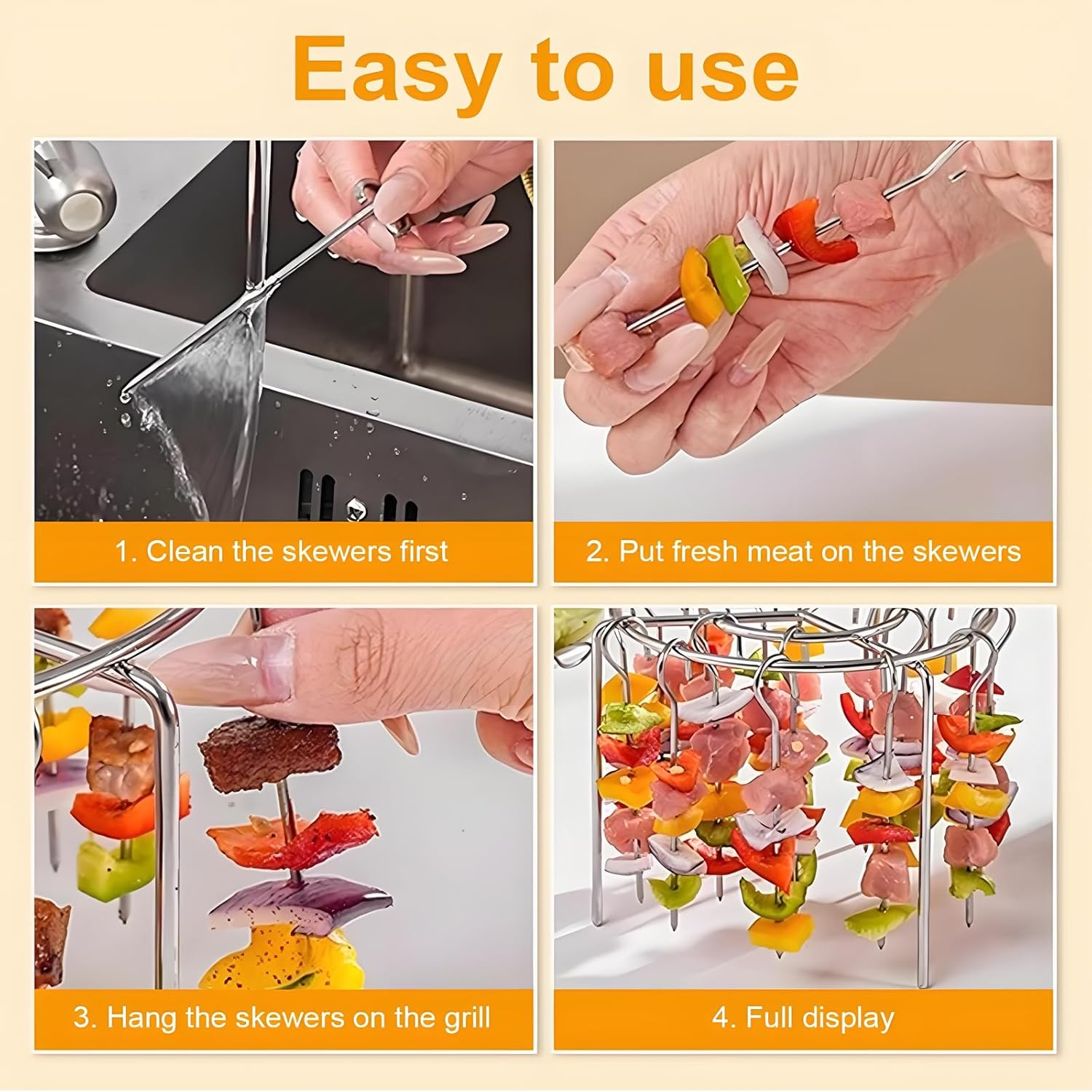 Yeanifeana 24-Piece Vertical Stainless Steel Kebab Skewer Rack, round Lightweight Air Fryer & Grill Accessories for Oven, BBQ, Home Cooking (16X16X10Cm) image number 5