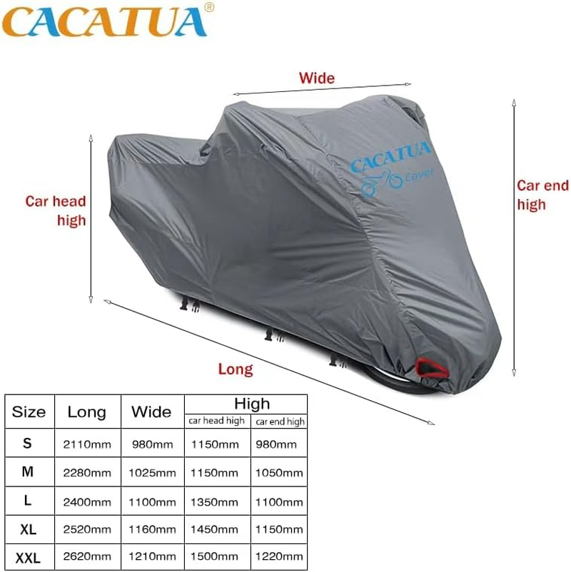 Motorcycle Cover, CACATUA Season Motorcycle Cover 100% Waterproof, Professional for Heavy Motorcycle/High-End Motorcycle,Dustproof Outdoor Sun Protection Universal with Lock Holes, Storage Bag, M image number 5