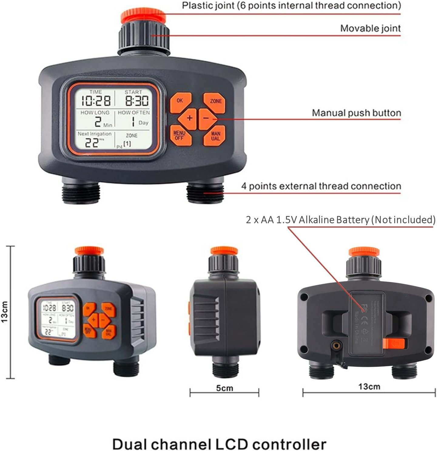 Automatic Watering Timer for Garden, Balcony, Greenhouse and Outdoor Plants with Weekly and Daily Programmes (2 Channels) image number 3