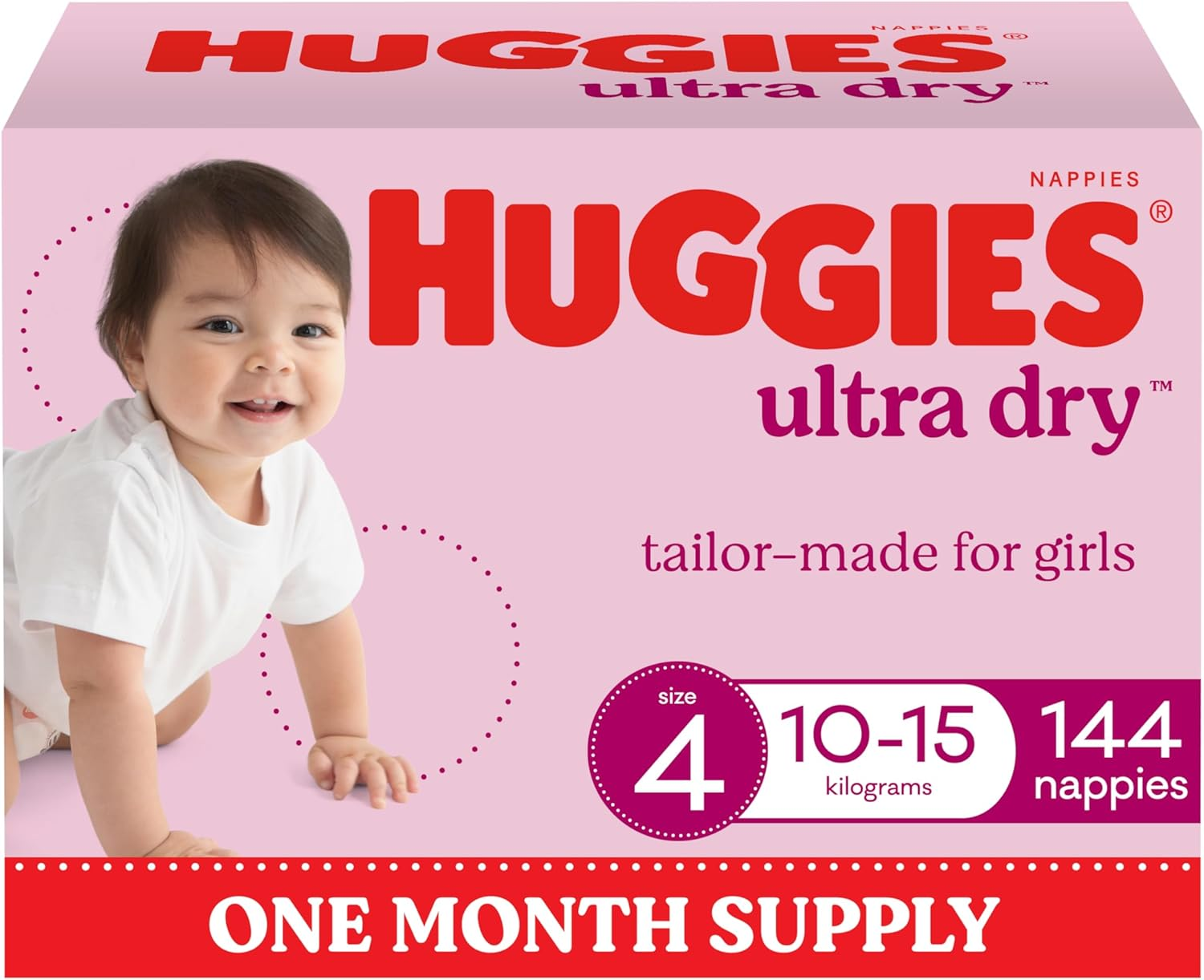 Huggies Ultra Dry Nappies Girls Size 4 (10-15Kg) 144 Count - One Month Supply (Packaging May Vary) image number 6