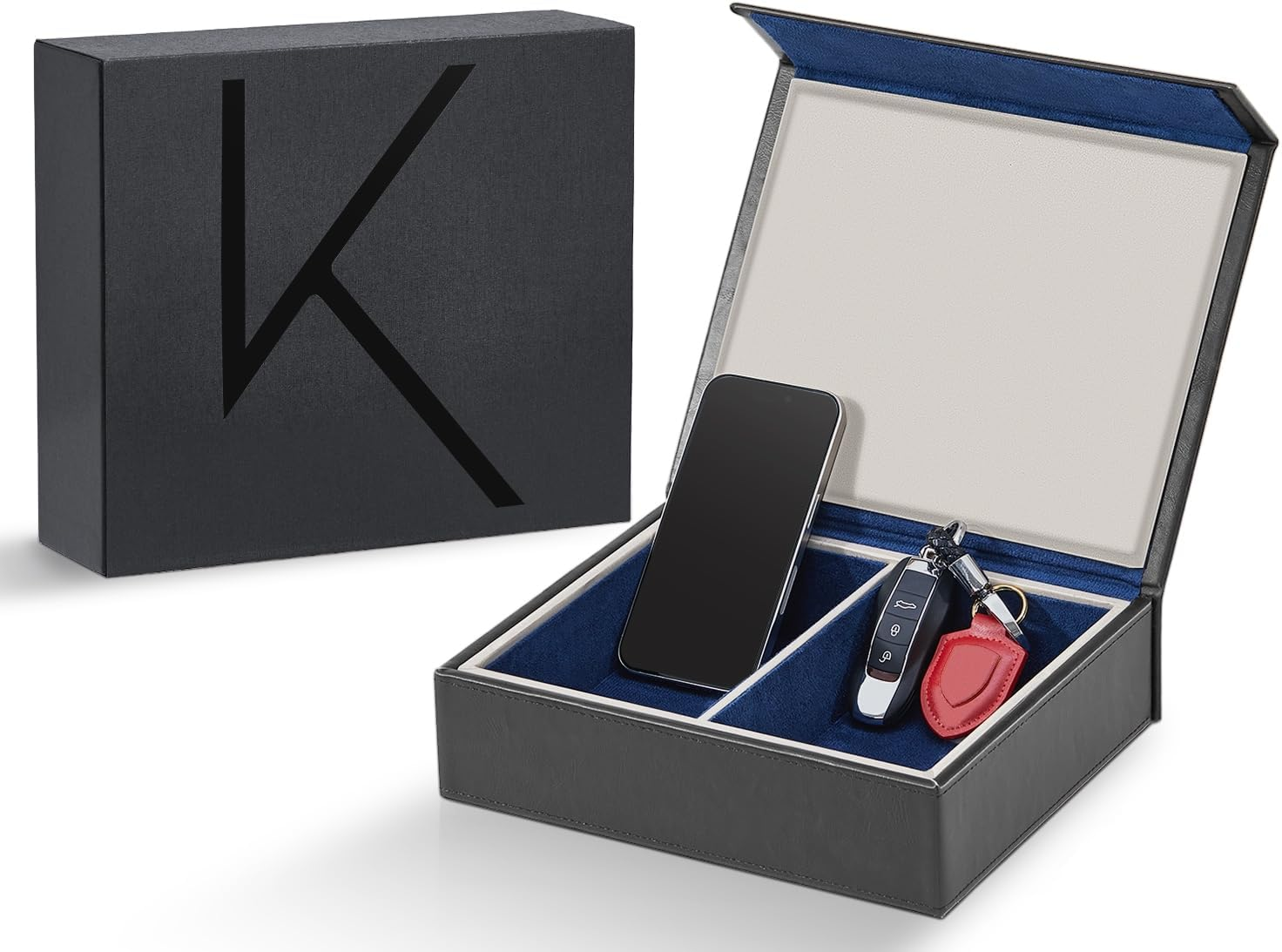 KENARK KK6M-BK Faraday Key Fob Protector Box, RFID Signal Blocking Shielding Box for Car Keys, Anti-Theft Vintage Faraday Cage with High-Grade Protein Leather, Black - Size: M