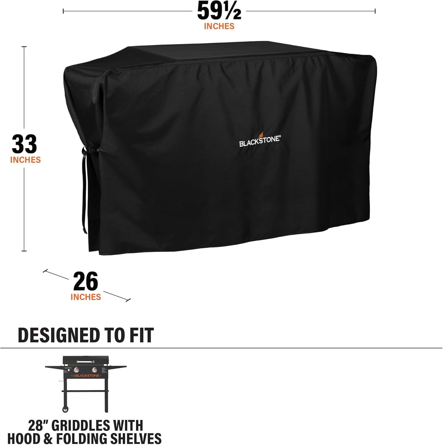 Blackstone 5483 Griddle Cover Fits 28 Inches Griddle Cooking Station with Hood Water Resistant, Weather Resistant, Heavy Duty 600D Polyester Flat Top Gas Grill Cover with Cinch Straps 28" Black image number 5