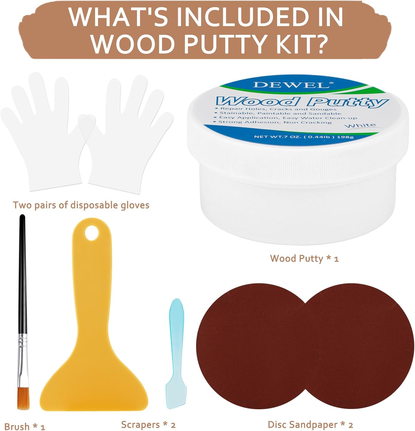 DEWEL Wood Putty, White Wood Filler, New Upgrade Putty Filler Paintable, Stainable, Sandable, Furniture Repair Kit Quickly Restore Hole, Floor, Door image number 7