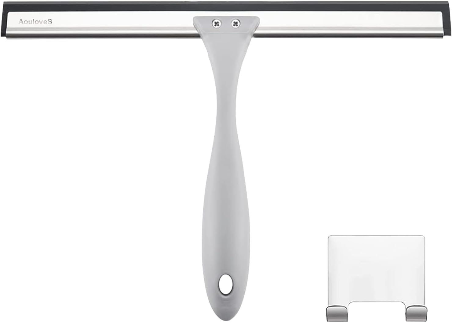 Aouloves Shower Squeegee for Bathroom Glass Doors,Rubber Window Cleaner Squeegee,All-Purpose with Hook Doors, Windows, Mirrors,Tiles and Car Glass, 10 Inches (10-Inch, Black) 10In