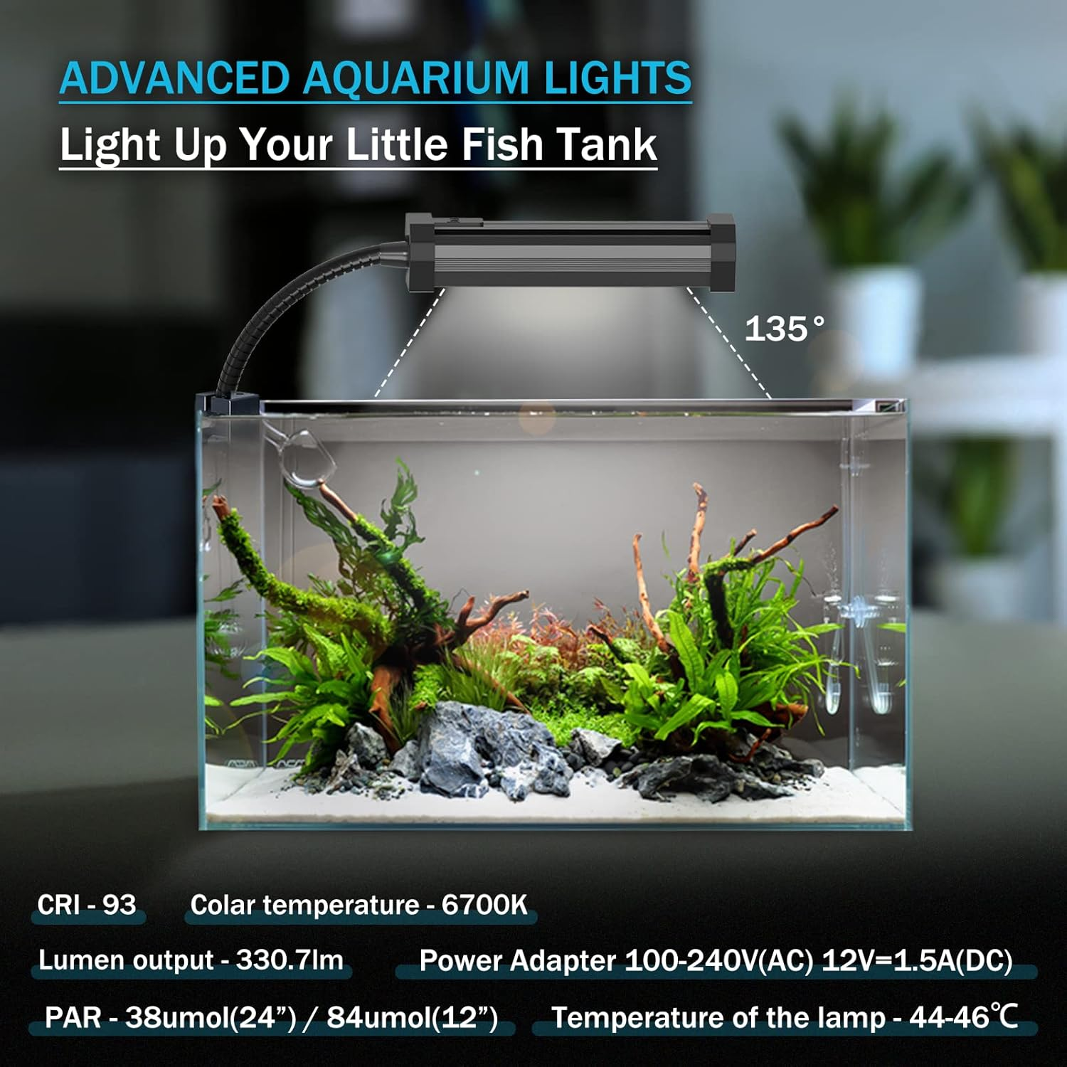 Lominie LED Aquarium Light,2-Channels Manual Timer Dimmer Planted Fish Light with Adjustable Gooseneck,Full Spectrum Plant Fish Tank Clip on Light, with Remote Controller.(Freshwater,) image number 2
