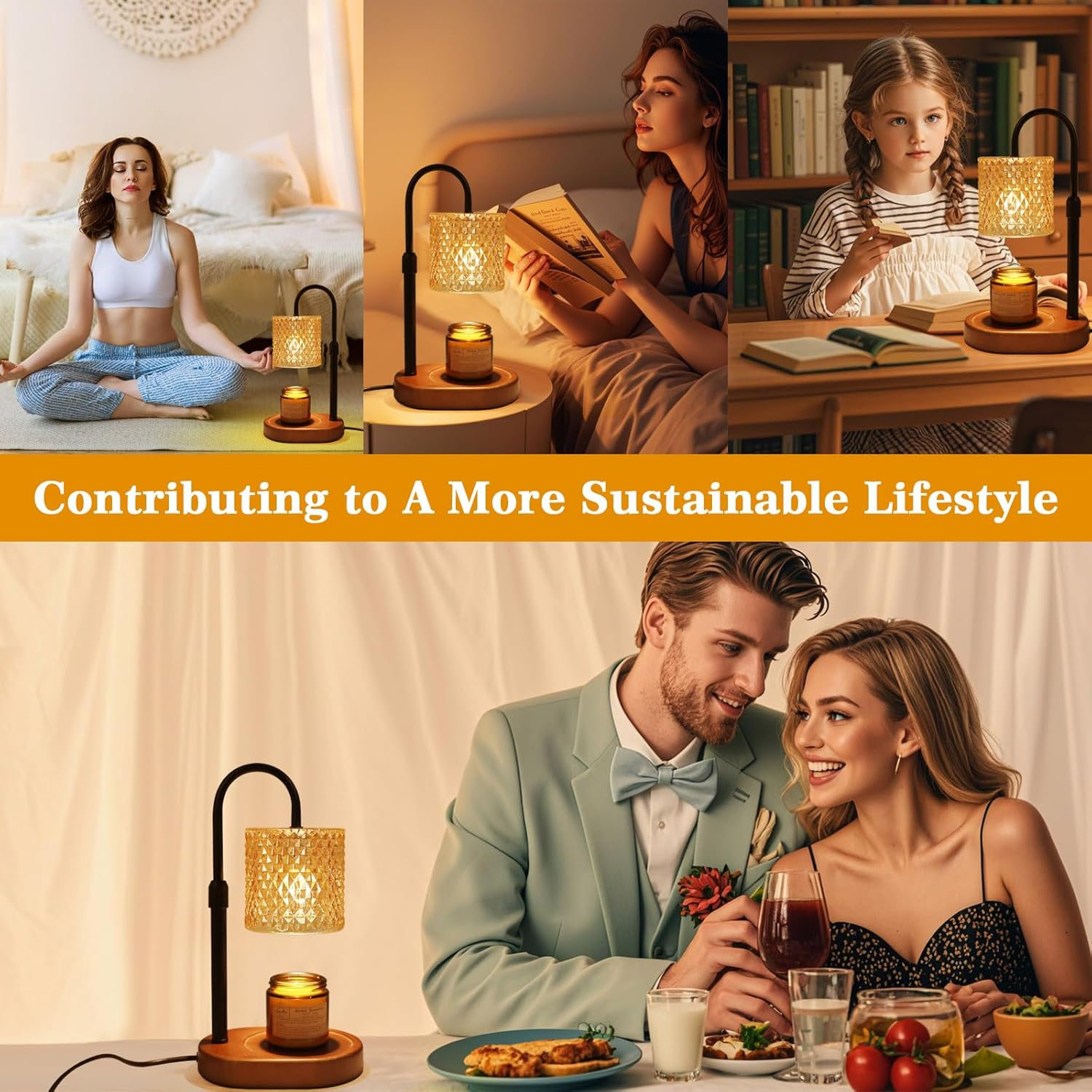 Candle Warmer Lamp with Timer Dimmer Adjustable Height Electric Wax Warmer Vintage Home Decor for Scented Jar Candles,Birthday Gifts for Women - Light Yellow image number 3