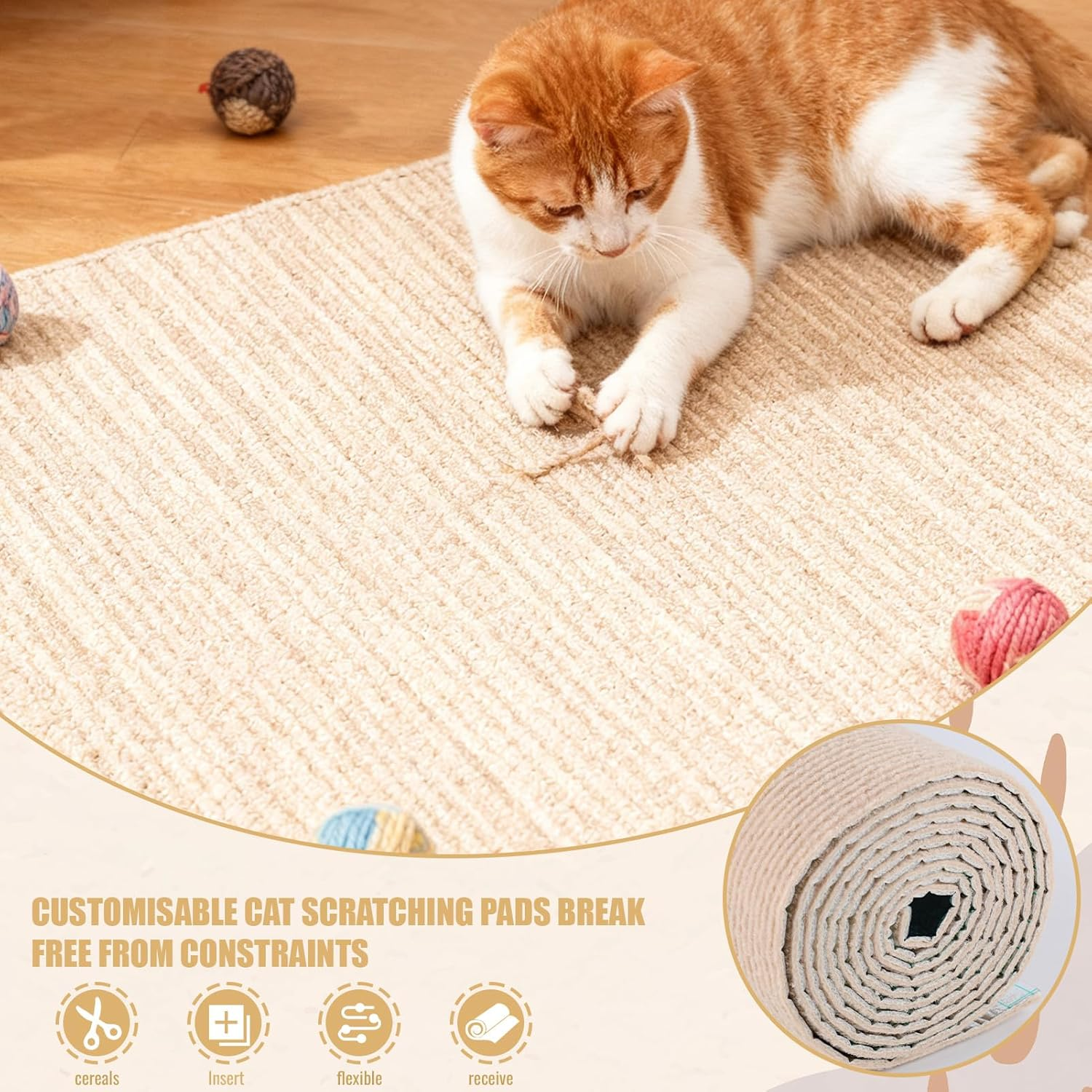 Cat Scratching Mats,200X40 Cm Trimmable Self Adhesive Furniture Protector,Cat Scratch Pad DIY Decorative Cat Tree,Protect Carpets and Sofas image number 3