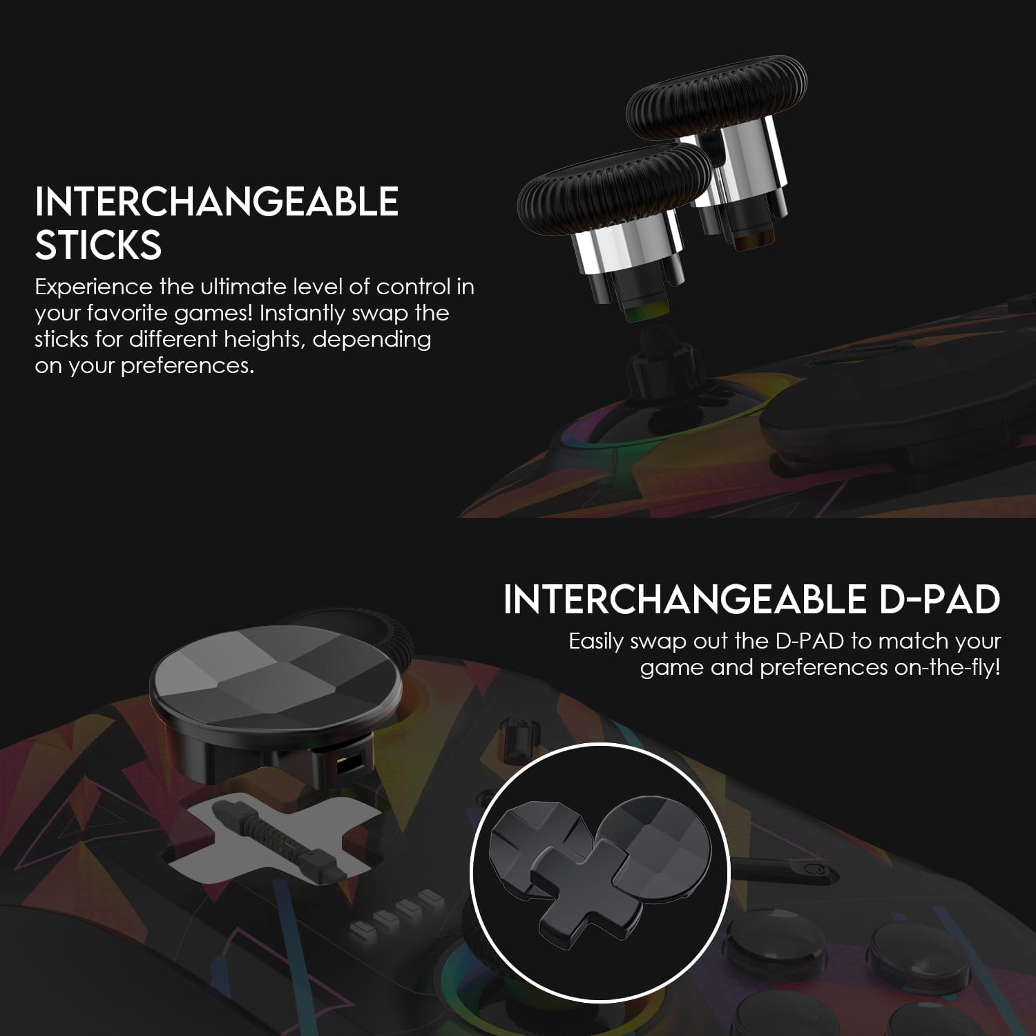 Fantech Multi-Platform Game Controller for Pc/Mac/Windows/Switch/Tesla, Wireless Gamepad with Hall-Effect, EOS Pro Motion Sensor, Interchangeable Sticks/D-Pad (Rainbow)