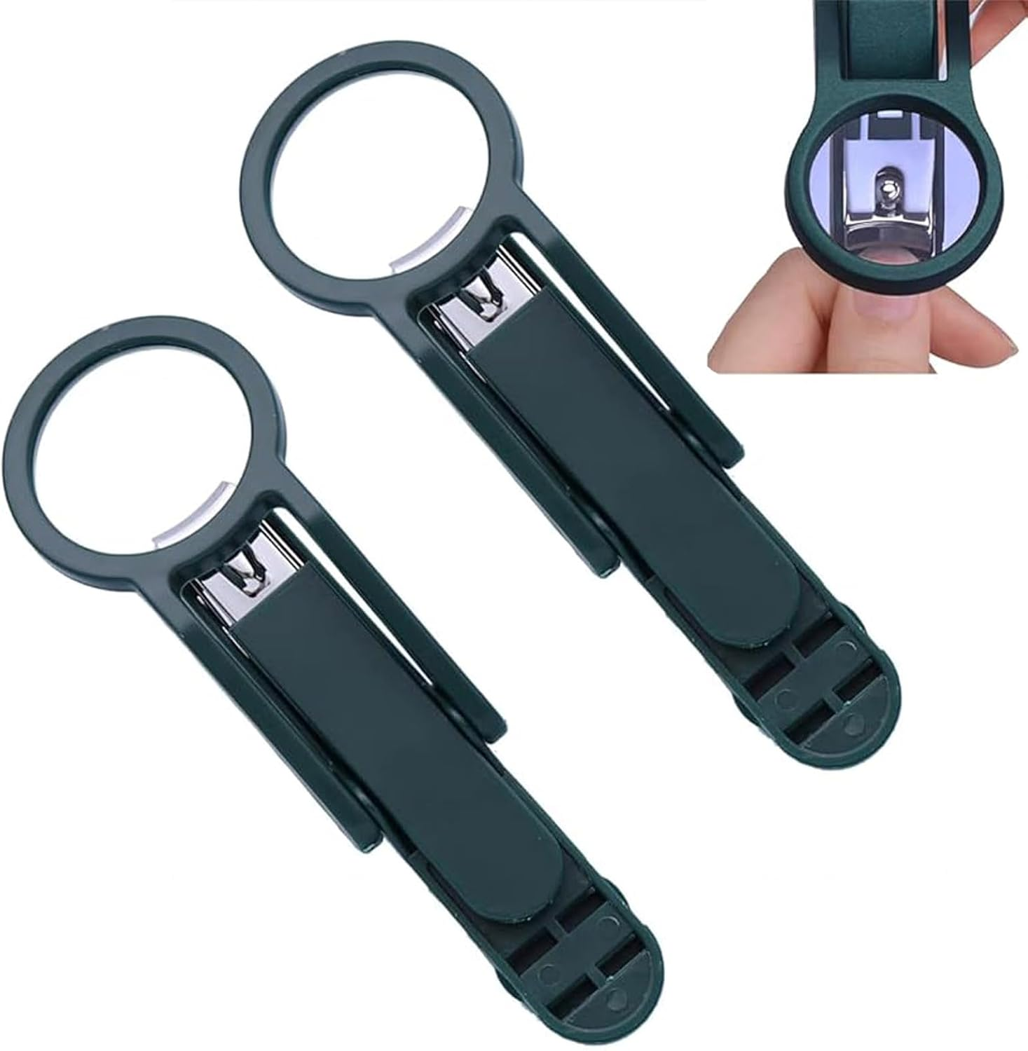 Amaezorx 2 Pcs Magnifying Glass Nail Clippers for Seniors & Elderly - 3X Magnifier Nail Cutter with Comfort Grip, Easy-To-Use Nail Clipper for Thick Nails & Low Vision image number 2