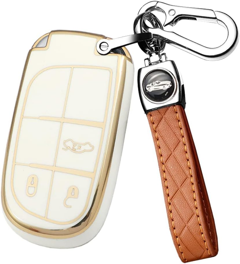 Ontto Car Key Fob Cover Fit for Chrysler 300 C Jeep Grand Cherokee Compass Renegade Dodge Dart Charger Key Case TPU Key Holder Keyring Key Shell Keychain Protective Accessories 3 Buttons Red