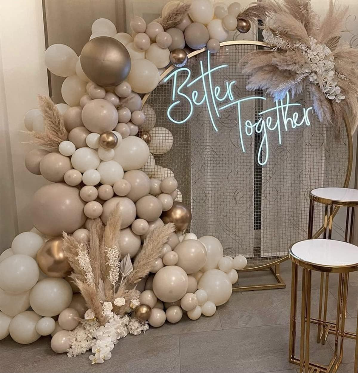 Boho Balloon Garland, 115PCS Beige Balloons Neutral Balloon Arch Kit with Champagne Balloon White Sand Double Stuffed Balloons for Birthday Party Wedding Bridal Shower Decorations (Beige) image number 1