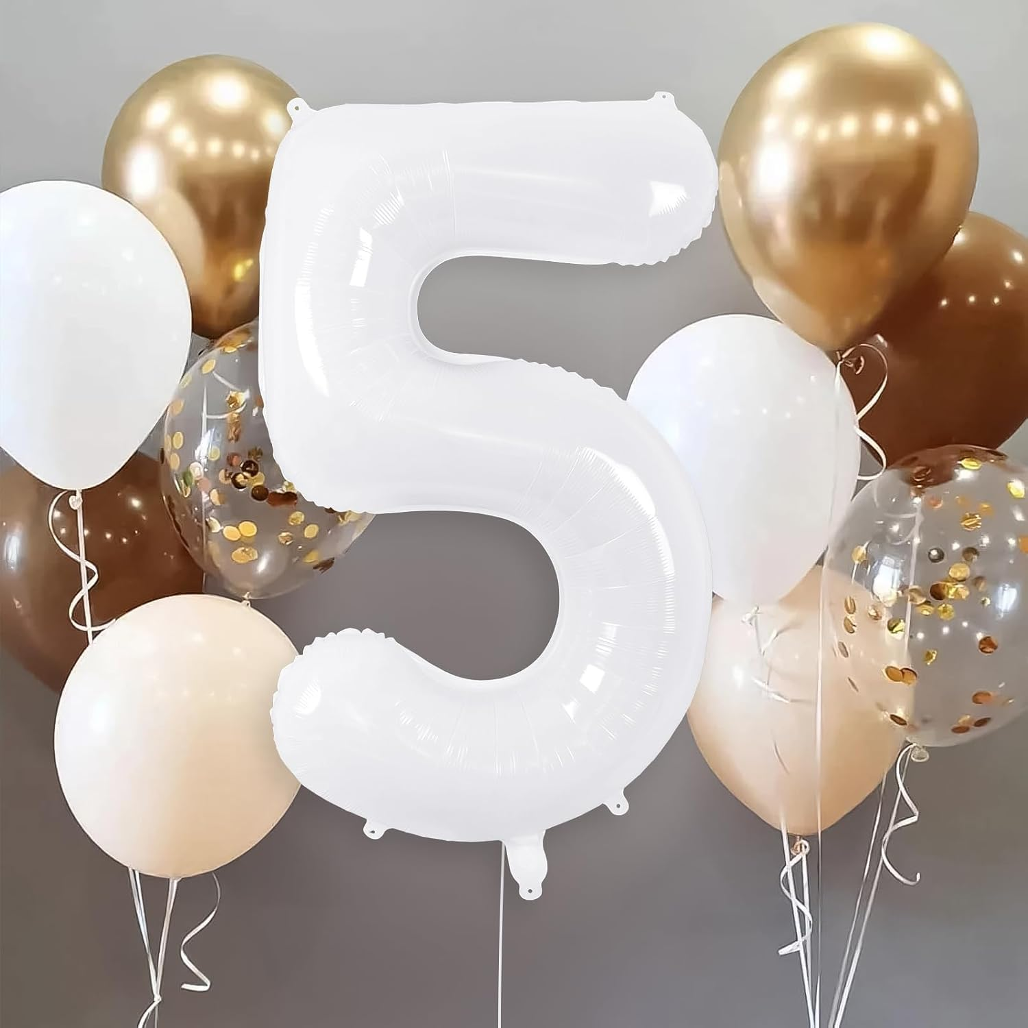 40 Inch Big Number White 5 Foil Balloon for Birthday Anniversary Graduation New Year Party Decoration image number 1