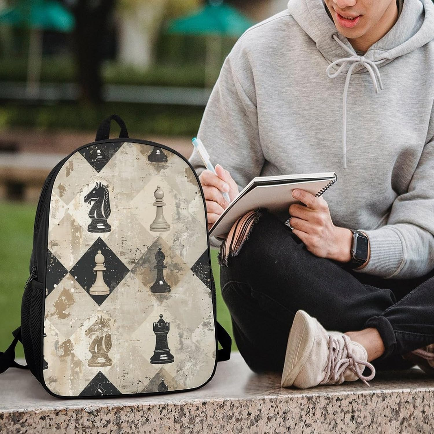 RTFGHJS Chess Piece Brown Pattern Laptop Backpack,17 Inch Fashion Travel Backpacks Shoulder Bag, Crossbody Bag for Work - Animal German Shepherd image number 2