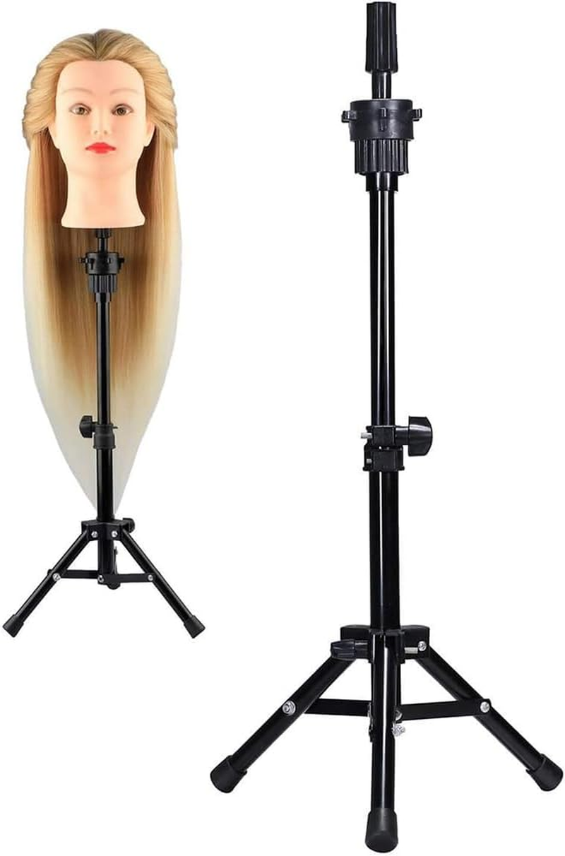 HYAVIA Mini Wig Tripod Stand &ndash; Adjustable Foldable Mannequin Head Holder for Wig, Canvas Block Head Tripod for Cosmetology Hairdressing Training (Black) image number 4