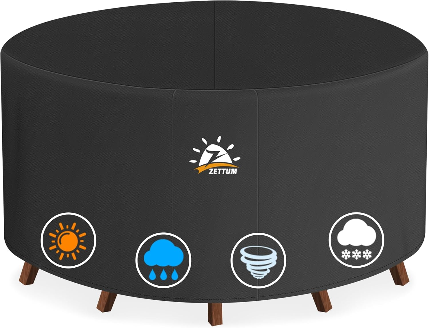 Patio Furniture Cover round &Oslash;160 X 73 CM - 600D Outdoor Table Cover Waterproof & Heavy Duty, Lawn Furniture Set Covers Large for outside Dining Table and Chairs Seating