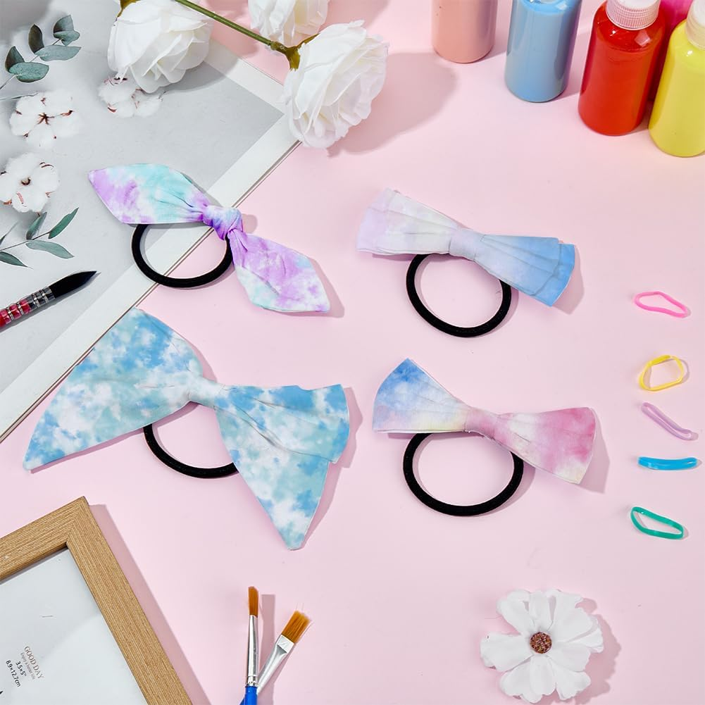 SOFPLATE 112 White Hair Bobbles with Bow and Batik Hair Accessories with 12 Batik Hair Bobbles Made of Cotton 100 Colourful Rubber Bands Non-Slip Stretchy Elastic Head Wrap Holder for Party image number 2