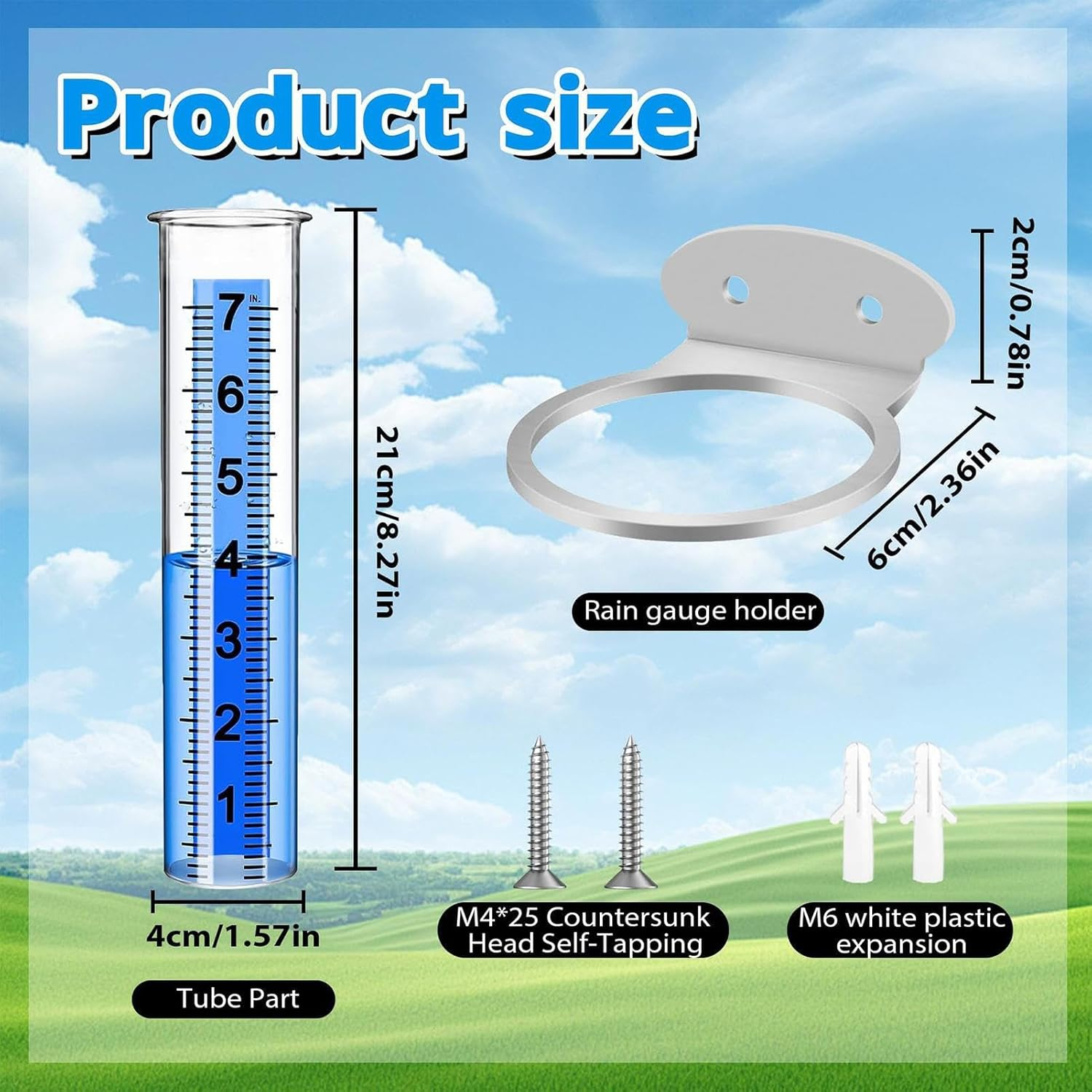 Outdoor Rain Gauge - Garden Lawn Yard Meter, Weather Measurement Tool | Transparent Rainfall Collector Collector Tube Accurate Precipitation Tracking Device for Home Garden Plants image number 4