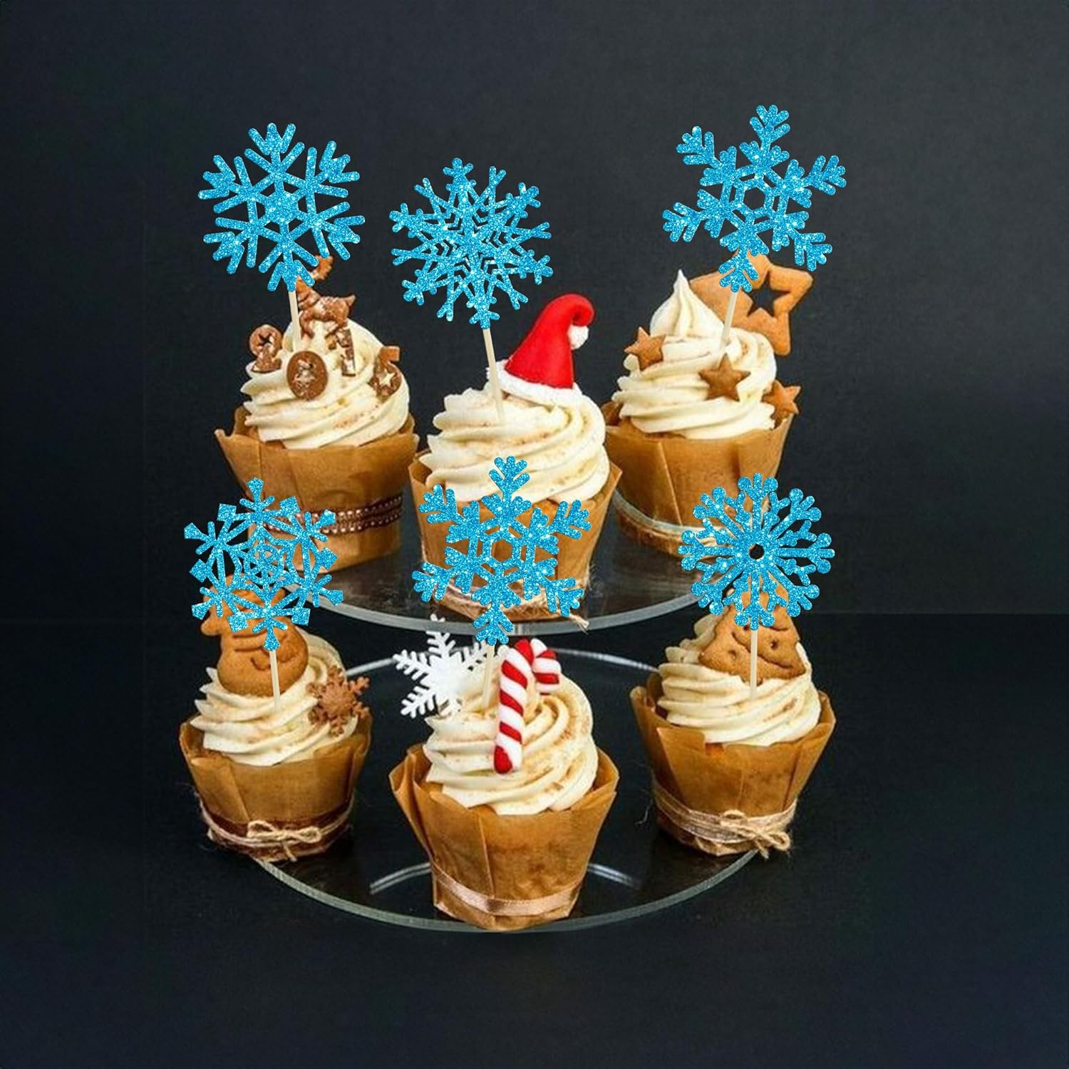Gyufise 30Pcs Snowflake Cupcake Toppers Blue Glitter Winter Frozen Cupcake Picks Winter Wonderland Cake Decorations for Snowflake Winter Christmas Kids Birthday Party Supplies image number 5