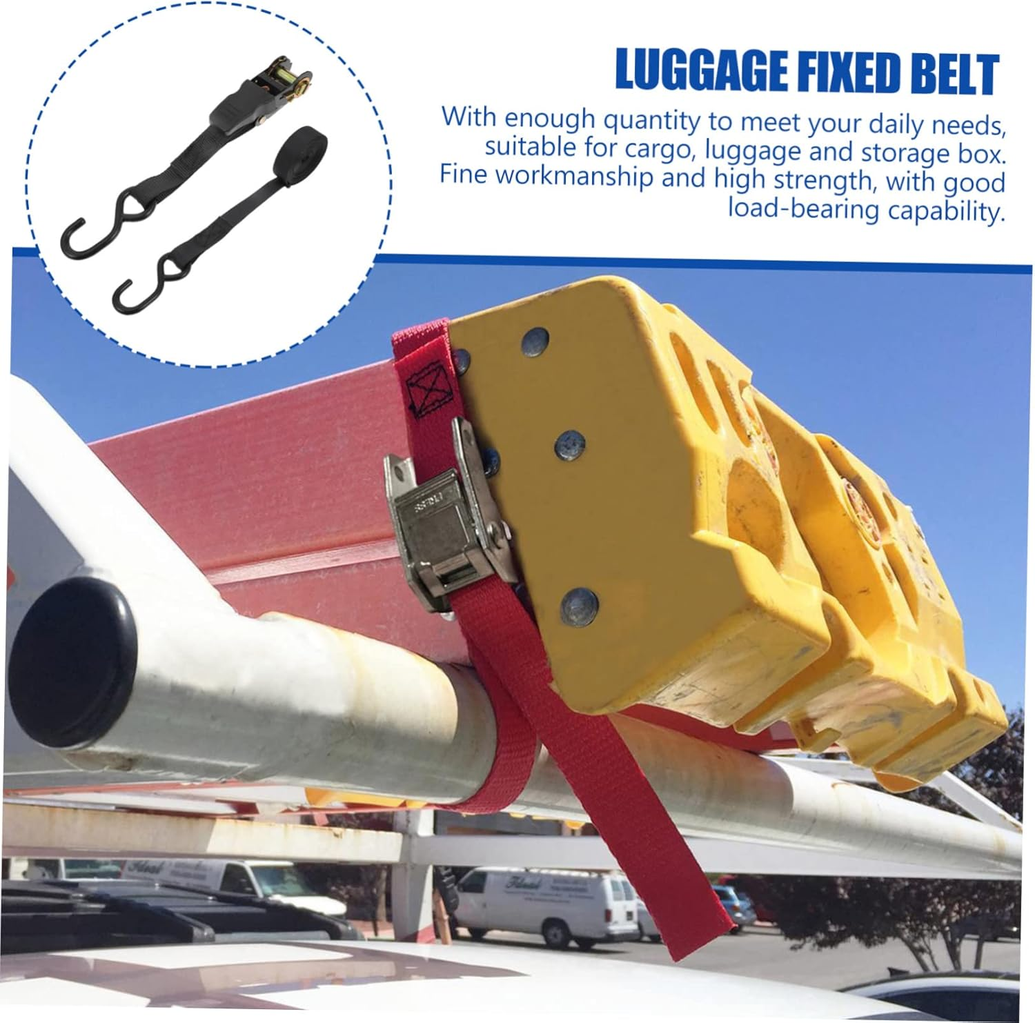 GLEAVI 2 Sets 25Mm Cargo Binding Belt Ratchet Straps Luggage Tightening Rope Car and Motorcycle Tie-Downs Black Sturdy Baggage Securing Straps for Travel and Transport image number 5