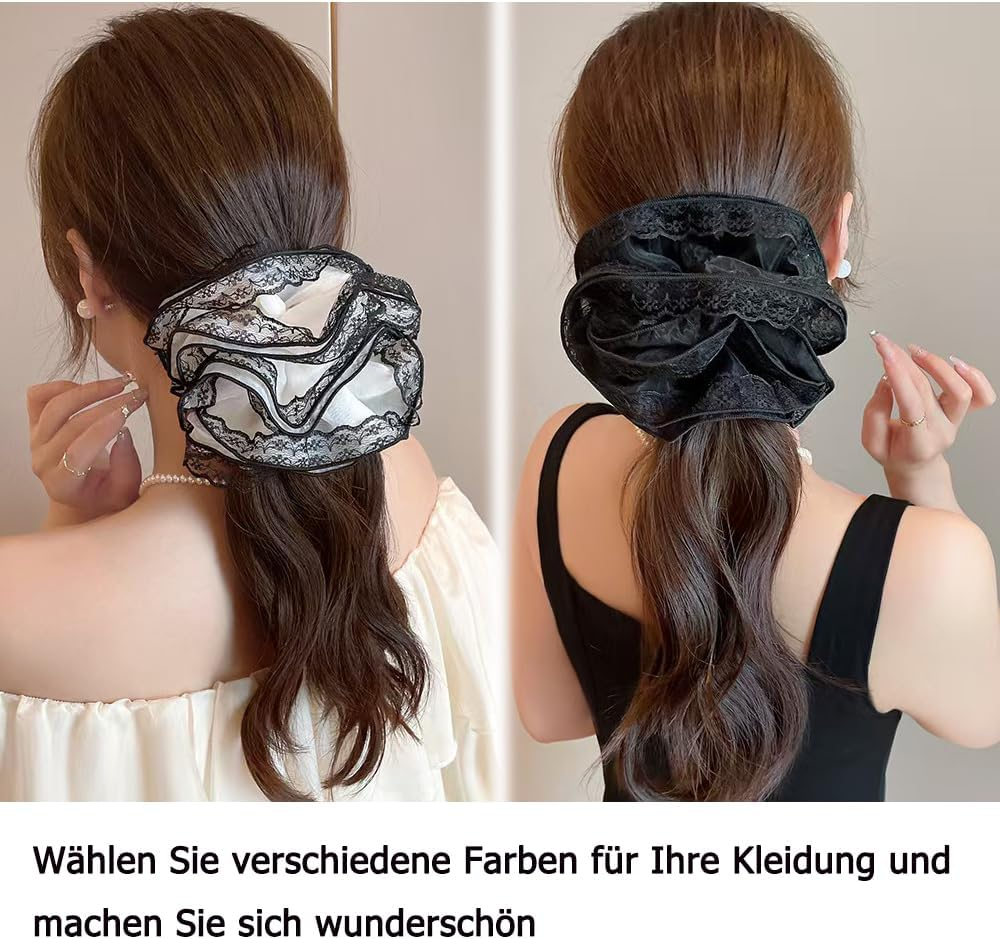 Chiffon Scrunchies Hair Scrunchies with Large Flower Women'S Elastic Bands Soft Elastic Ponytail Holder for Women Girls Hair Accessories (1 Piece (Pack of 2) image number 2