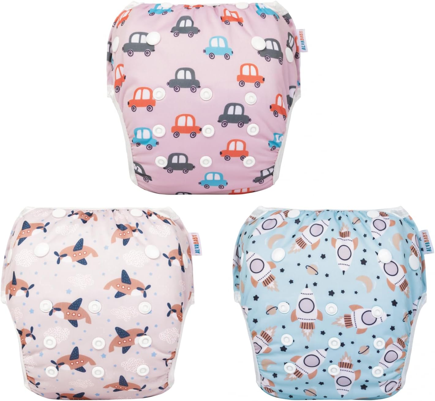 ALVABABY 3 Pack Swim Diapers Baby Toddler Infant Snap Adjustable Reusable Swimming Diaper Baby Boy and Girl Large 3ZSWY37-AU