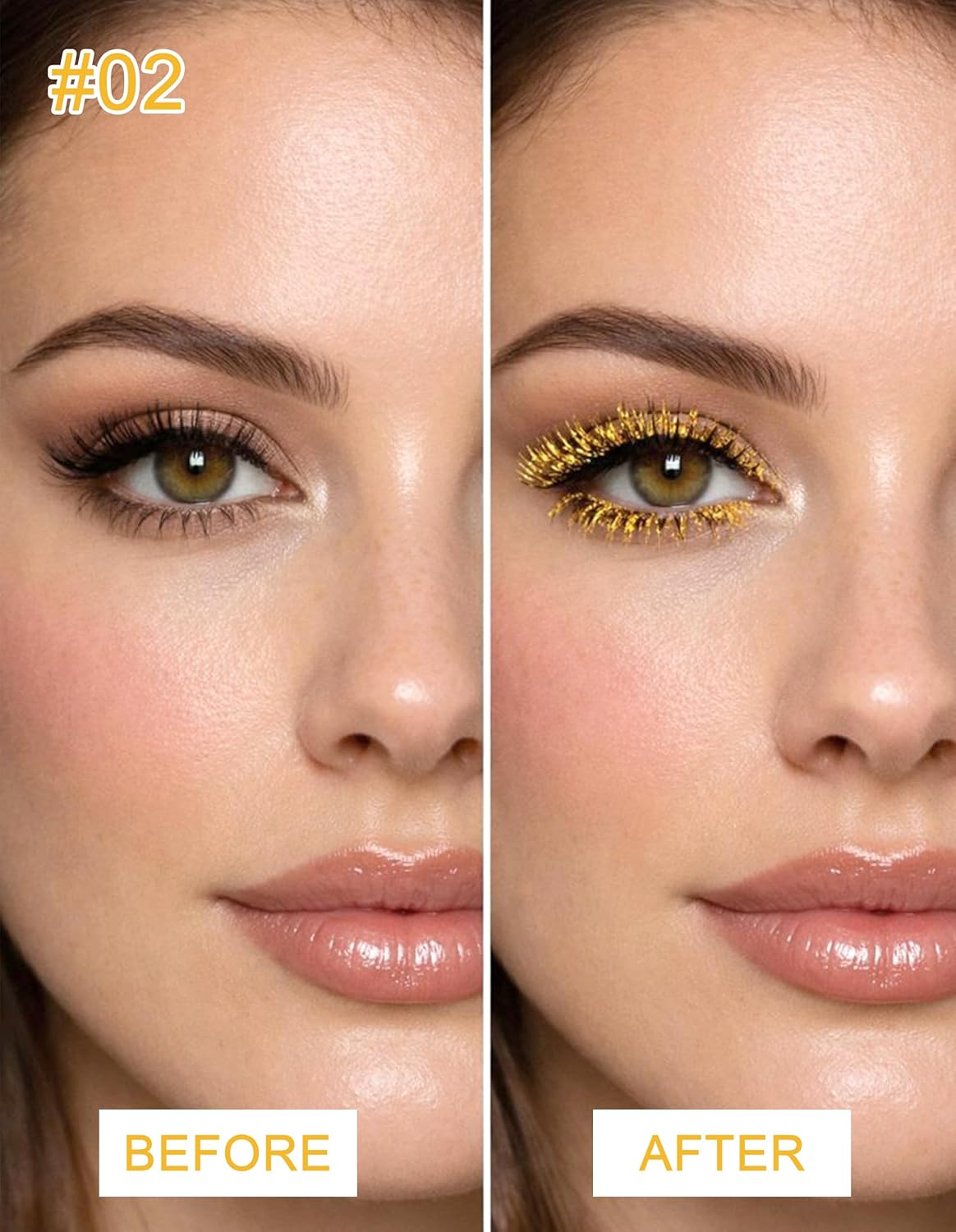 Erinde Glitter Sparkle Mascara, Gold Shimmer Lash Mascara for Lengthening & Defining Lashes, Lightweight Buildable Glitter Mascaras, Long Wearing Lash Makeup for Party Festival Daily Eye Look #02