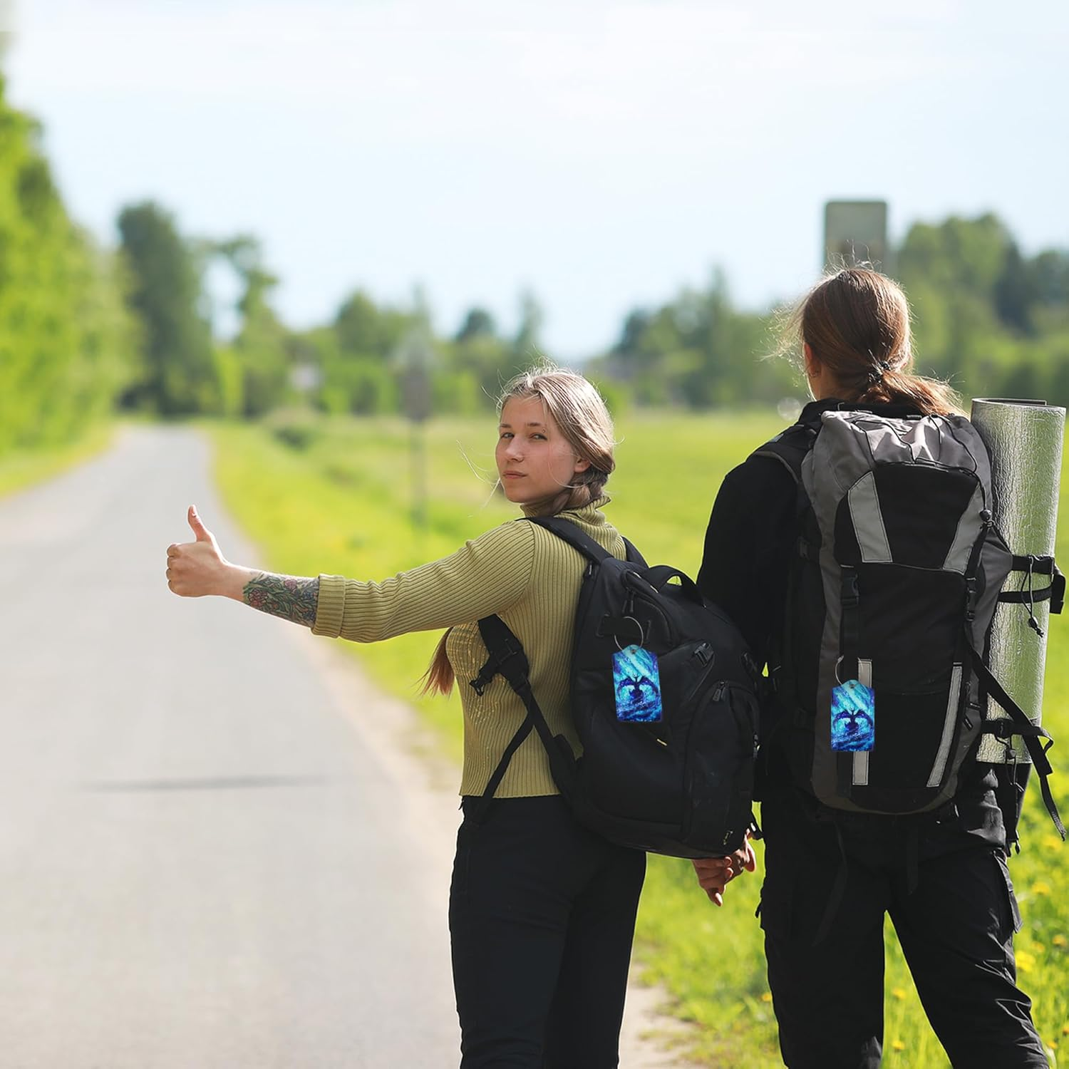 SKYDAWNY 2 Pack Leather Luggage Tags for Suitcase,Blue Dragon Water Glowing Travel Cruise Baggage Tag for Women Men Luggages Bag with Privacy Cover Name ID Label Stainless Steel Loop image number 5
