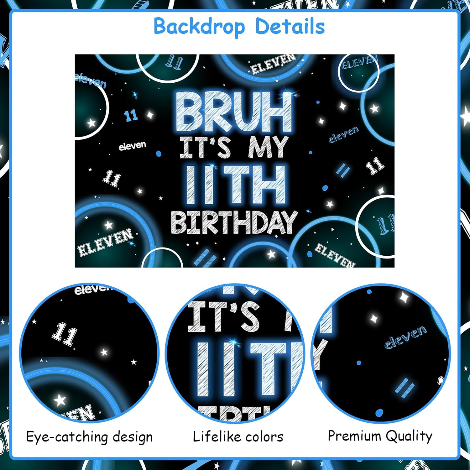 Wonmelody Bruh Its My Birthday Decor for Boy 5 * 3Ft Bruh It'S My 11Th Birthday Backdrop Banner Bruh I'M 11 Teens Birthday Party Decor It&rsquo;S My Birthday Banner Blue Black Teenager 11Th Birthday Party image number 4